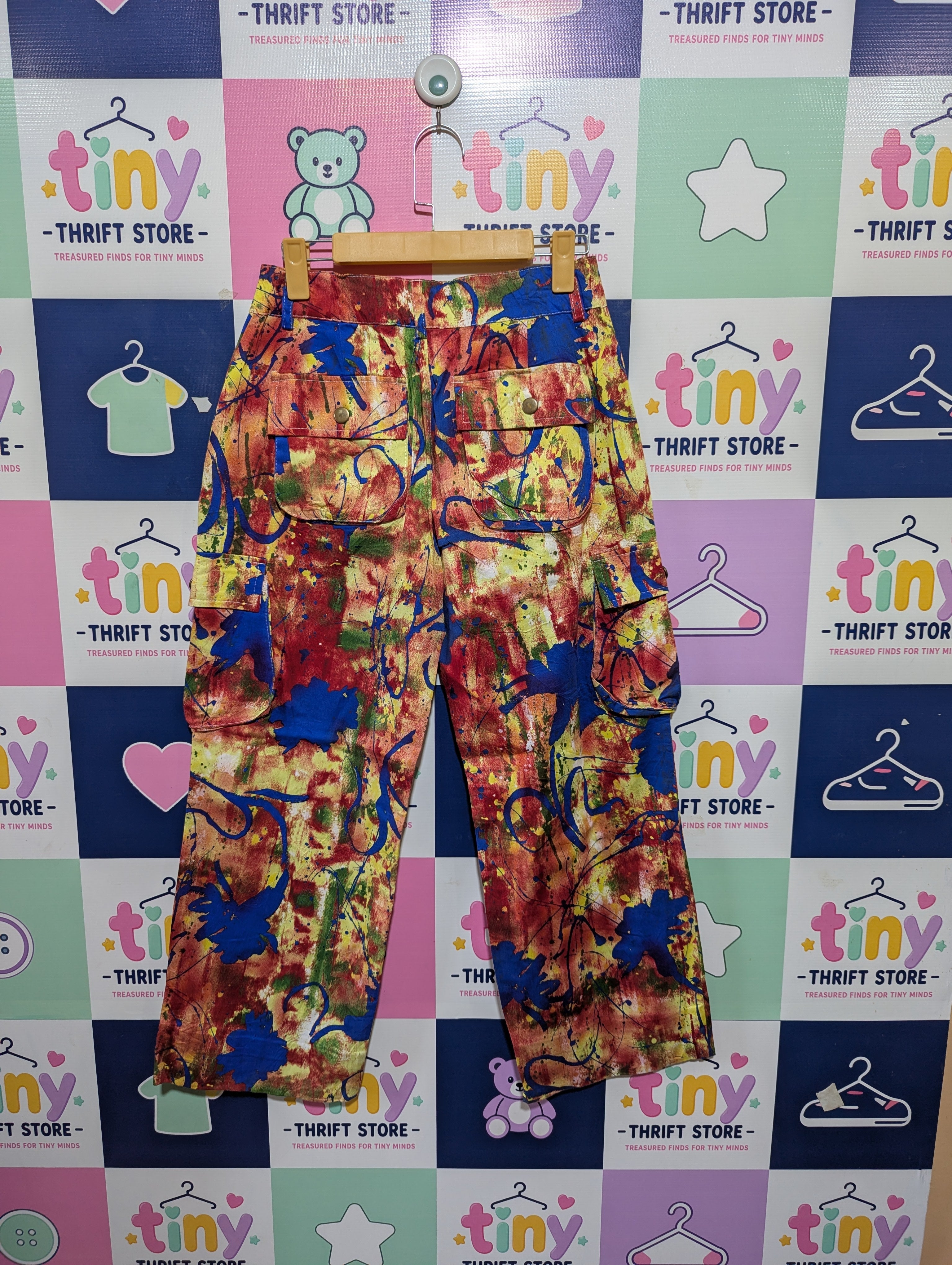 Love & B.B Girls Multicolor Paint Splatter Wide-Leg Cargo Pants - Size 160 Estimated Age 13-14 Years AB1