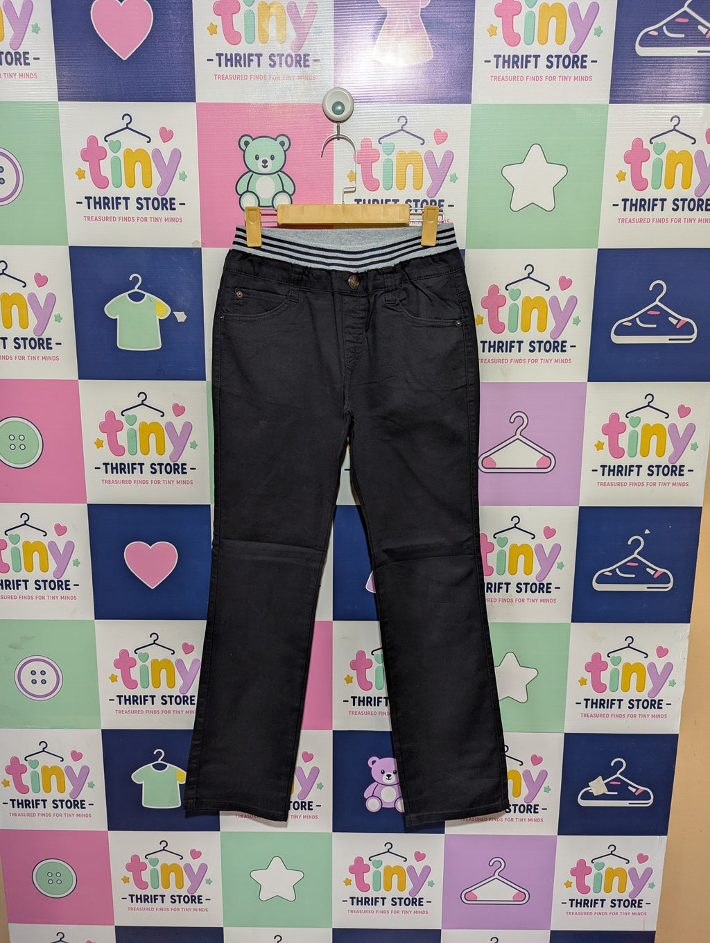 Uniqlo Girls Dark Charcoal Slim Fit Ribbed Waist Pants - Size 160 Estimated Age 13-14 Years AB1