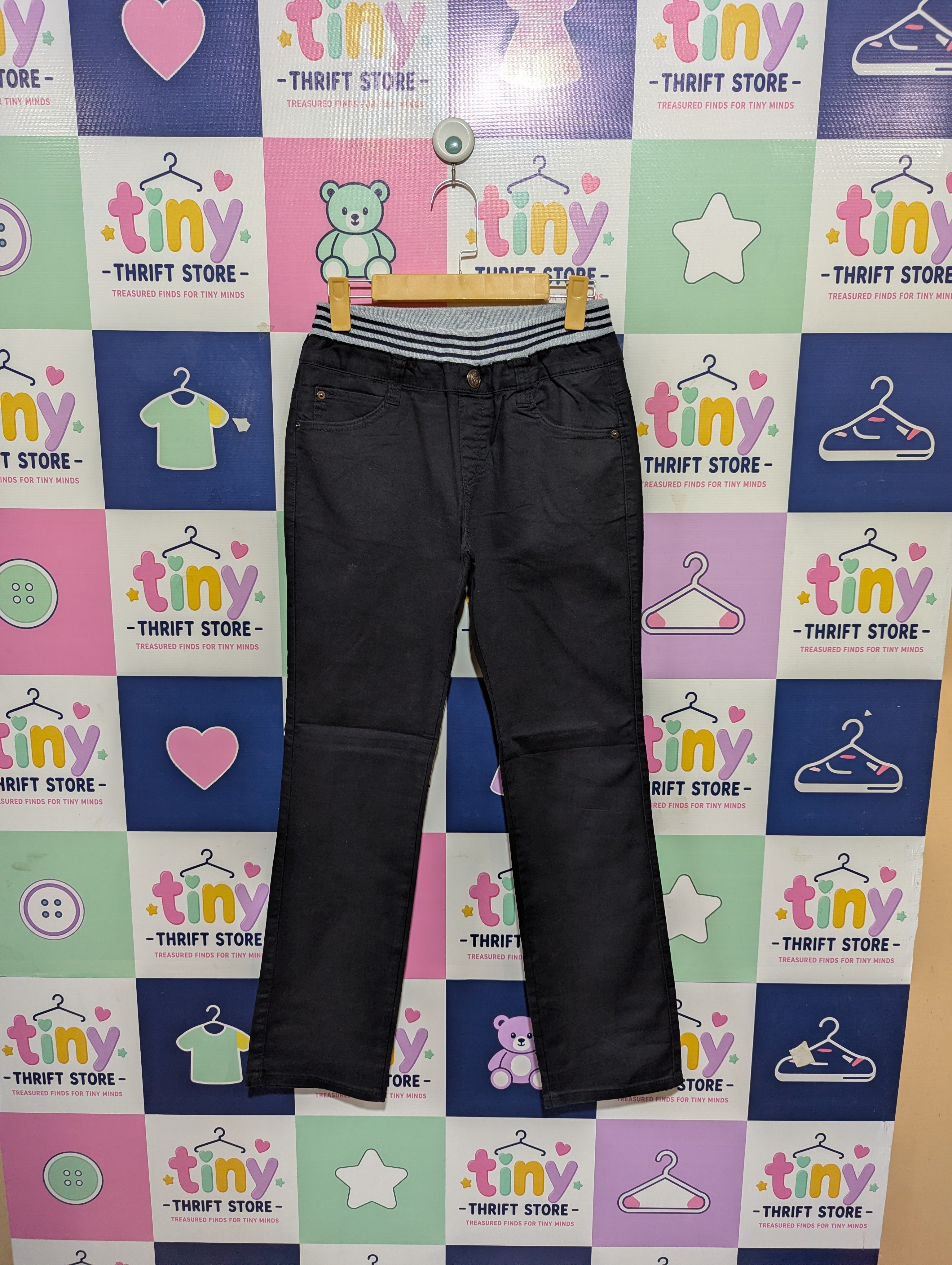 Uniqlo Girls Dark Charcoal Slim Fit Ribbed Waist Pants - Size 160 Estimated Age 13-14 Years AB1