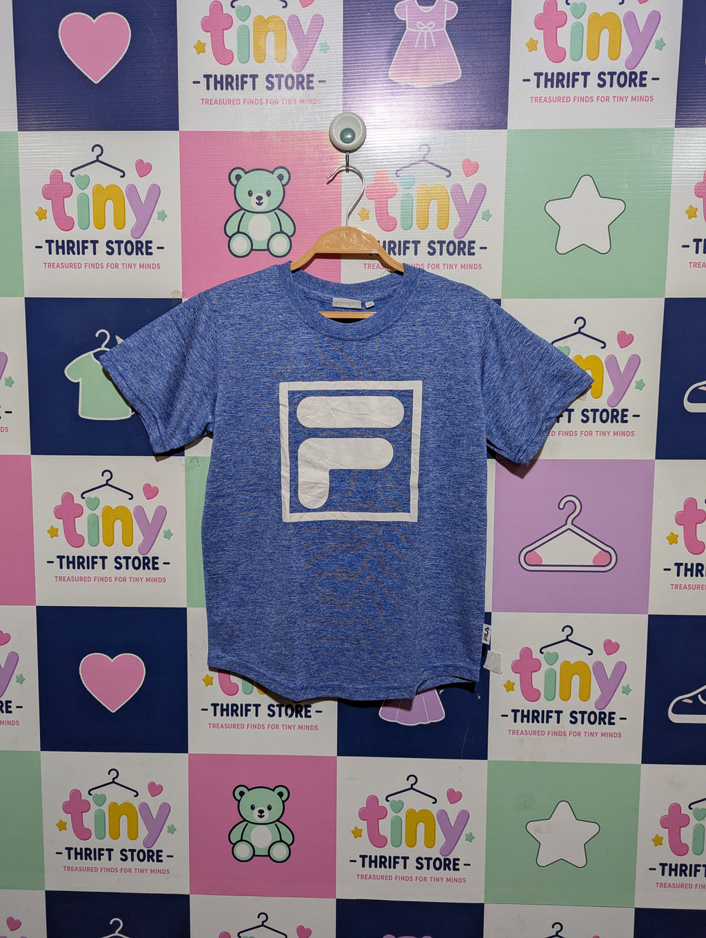 FILA Boys Royal Blue Space-Dye Large Box Logo Training Tee - Size 150 (Estimated Age 11-12 Years) AB1