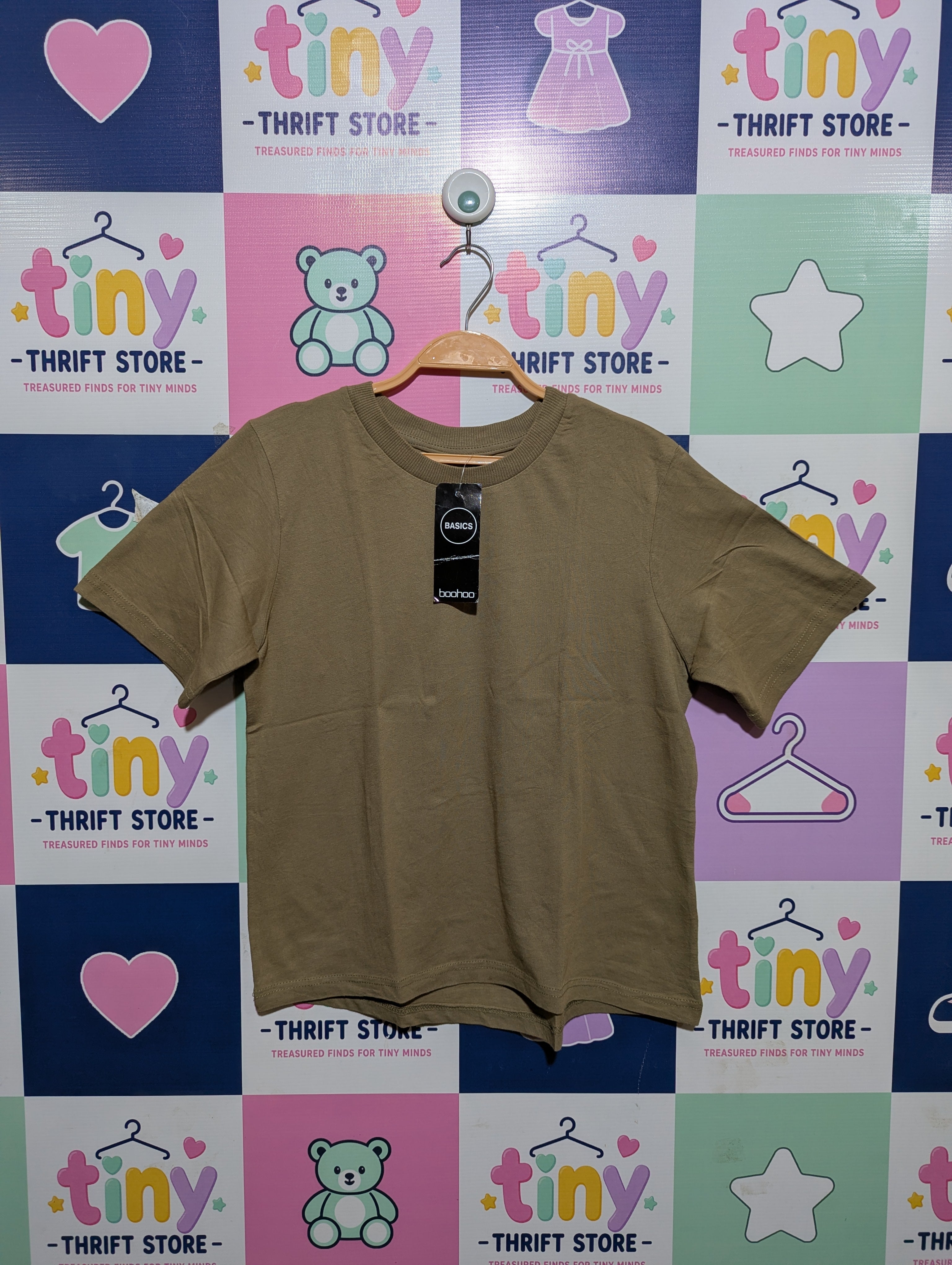 Boohoo BASICS Boys Khaki Brown Boxy Crew Neck T-Shirt - Size 14 (Estimated Age 14 Years) AB1
