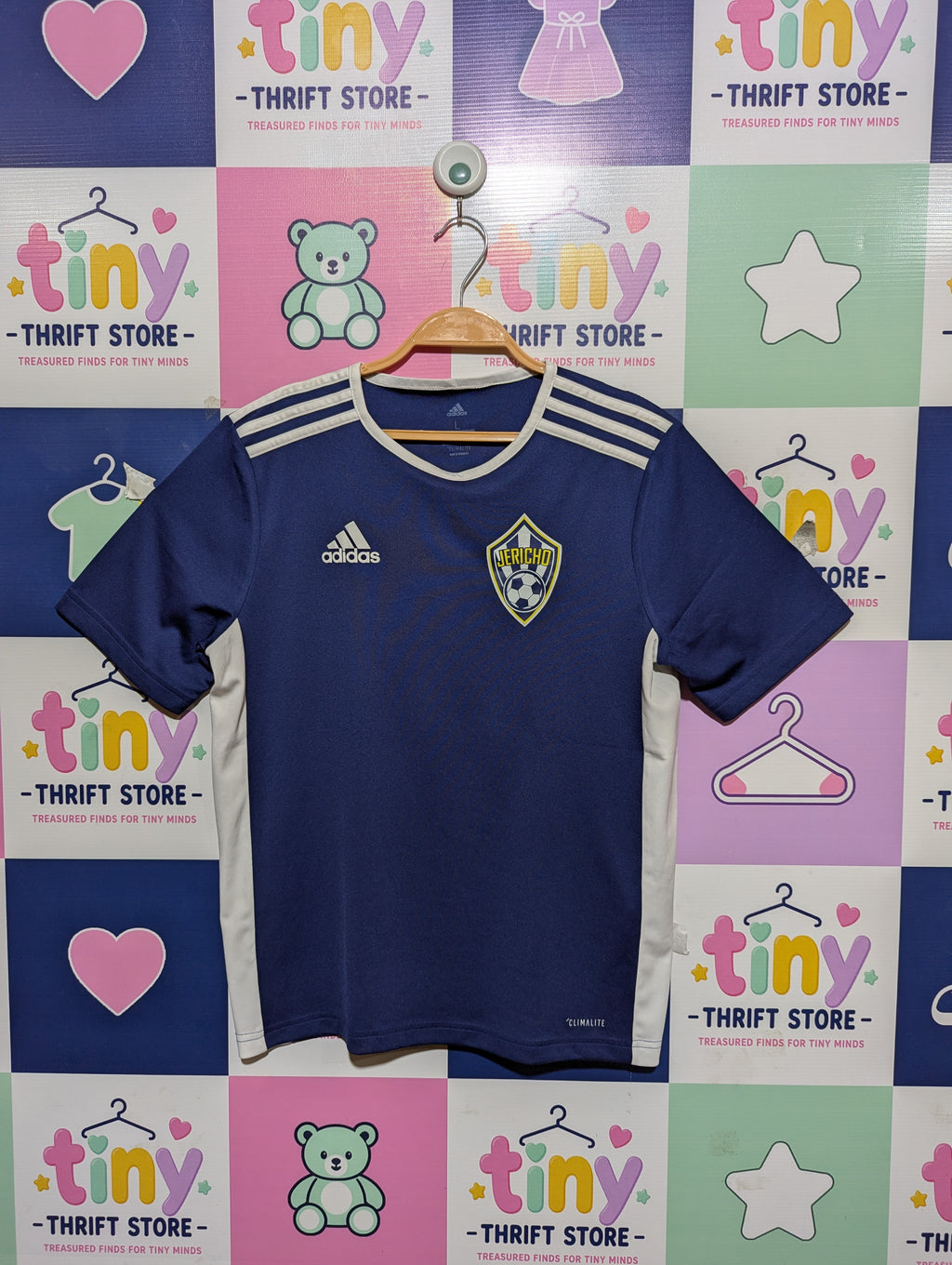 Adidas Boys Blue Climalite "Jericho" Soccer Jersey - Size L (Estimated Age 13-14 Years) AB1