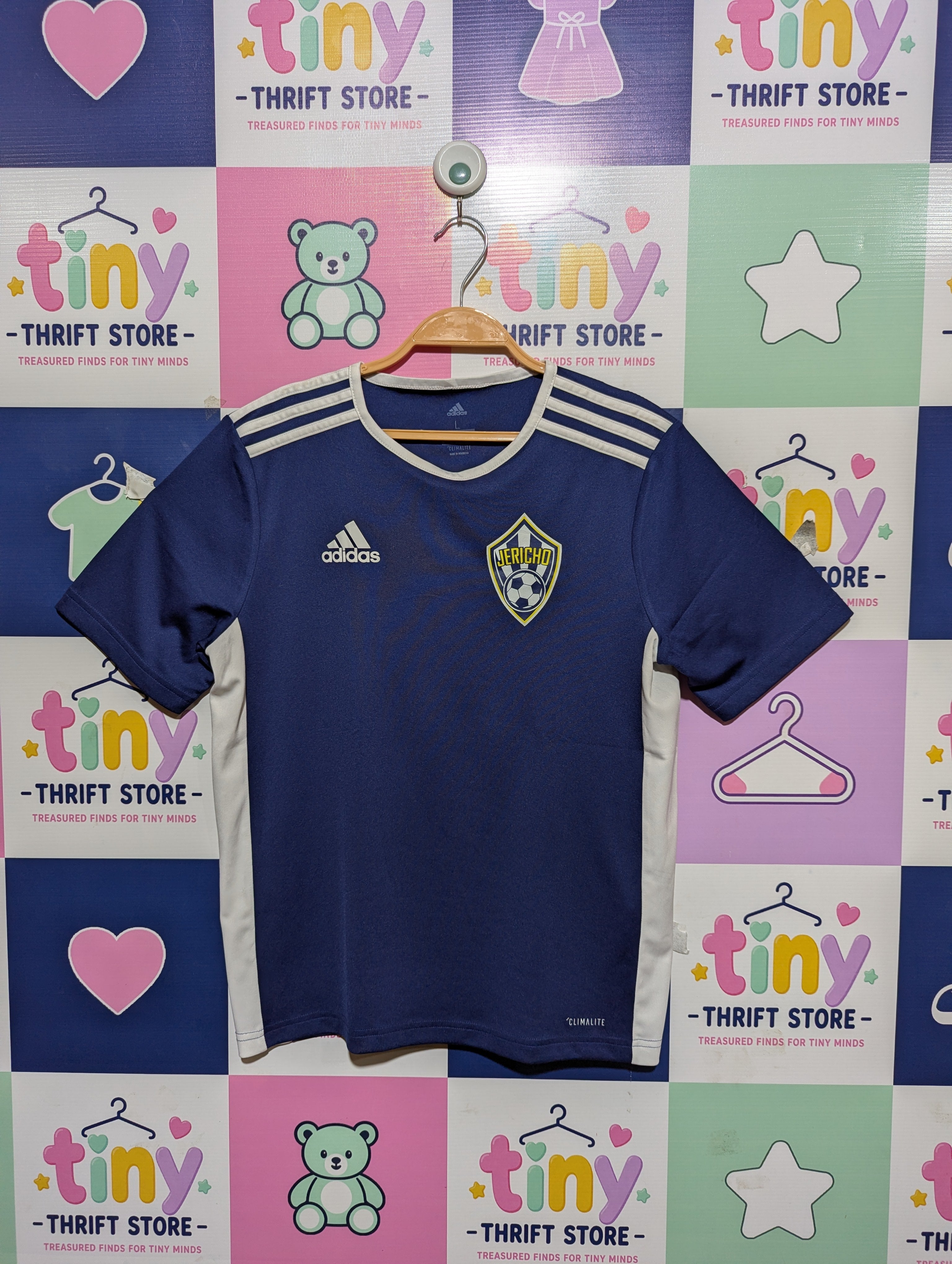 Adidas Boys Blue Climalite "Jericho" Soccer Jersey - Size L (Estimated Age 13-14 Years) AB1