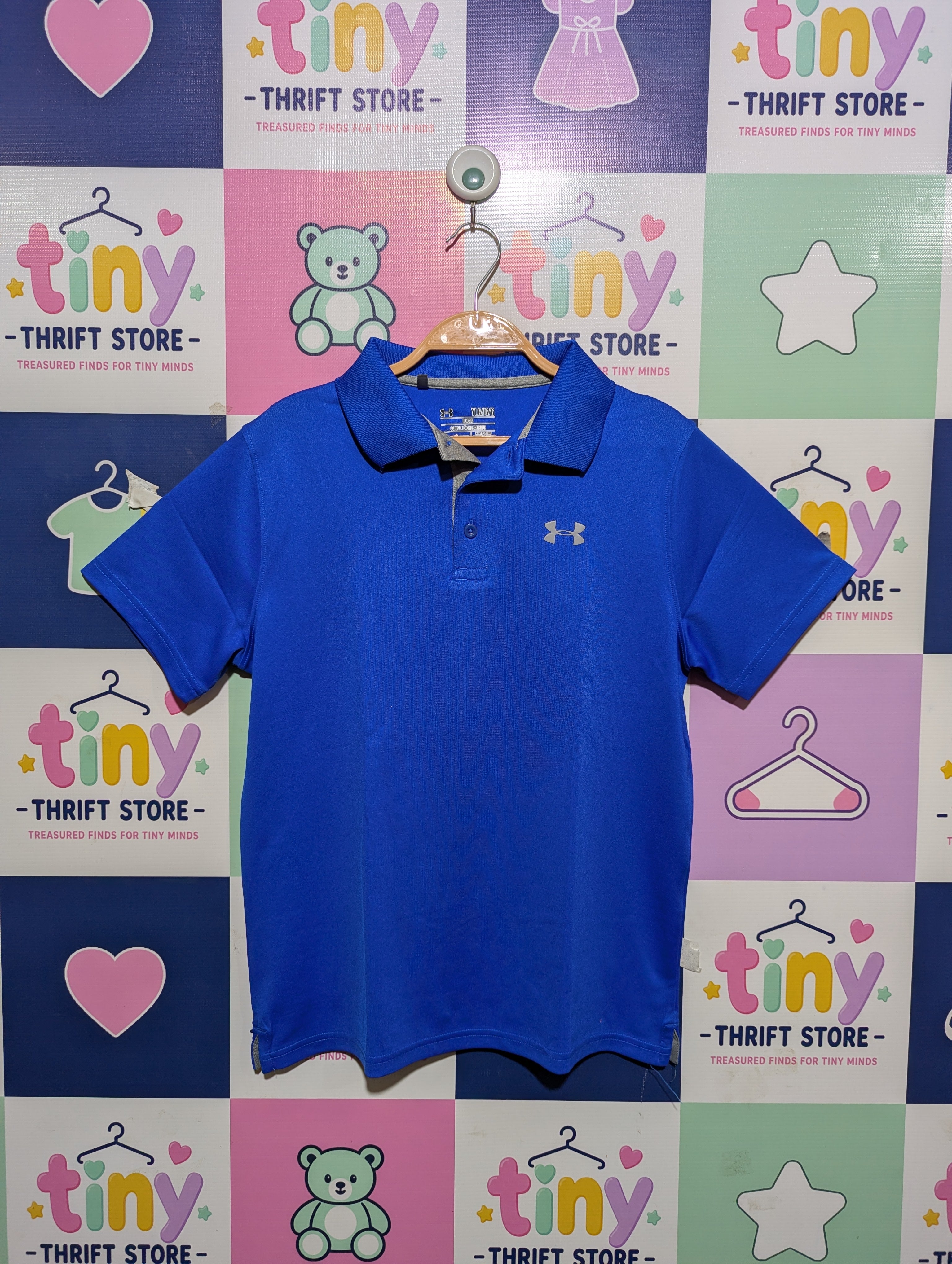 Under Armour Boys Royal Blue "HeatGear" Short-Sleeve Polo Shirt - Size YLG Estimated Age 13 - 14 Years AB1