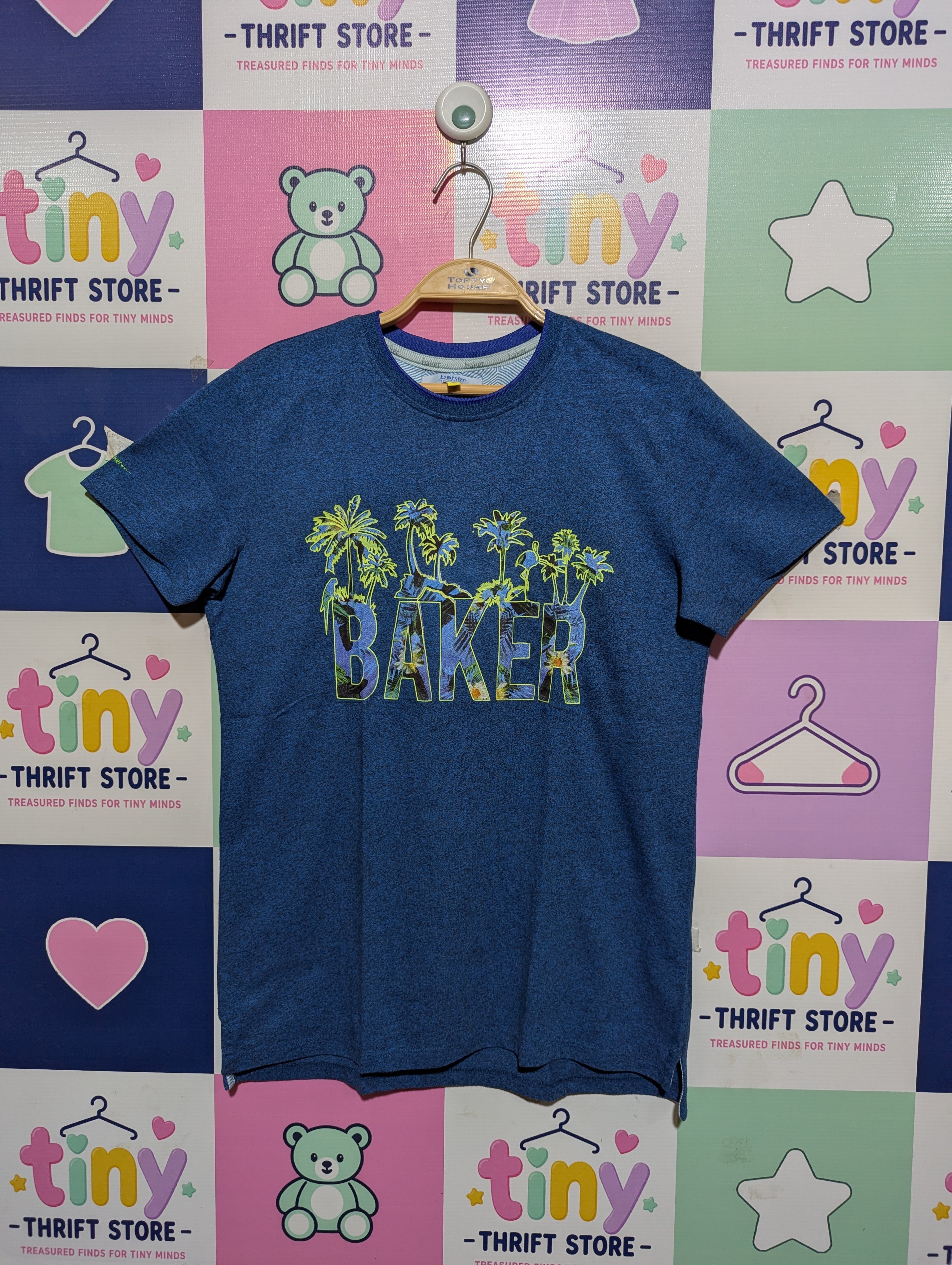 Baker by Ted Baker Boys Indigo Marl "Tropical Palm" Short-Sleeve Tee - Size Estimated Age 12-13 Years AB1