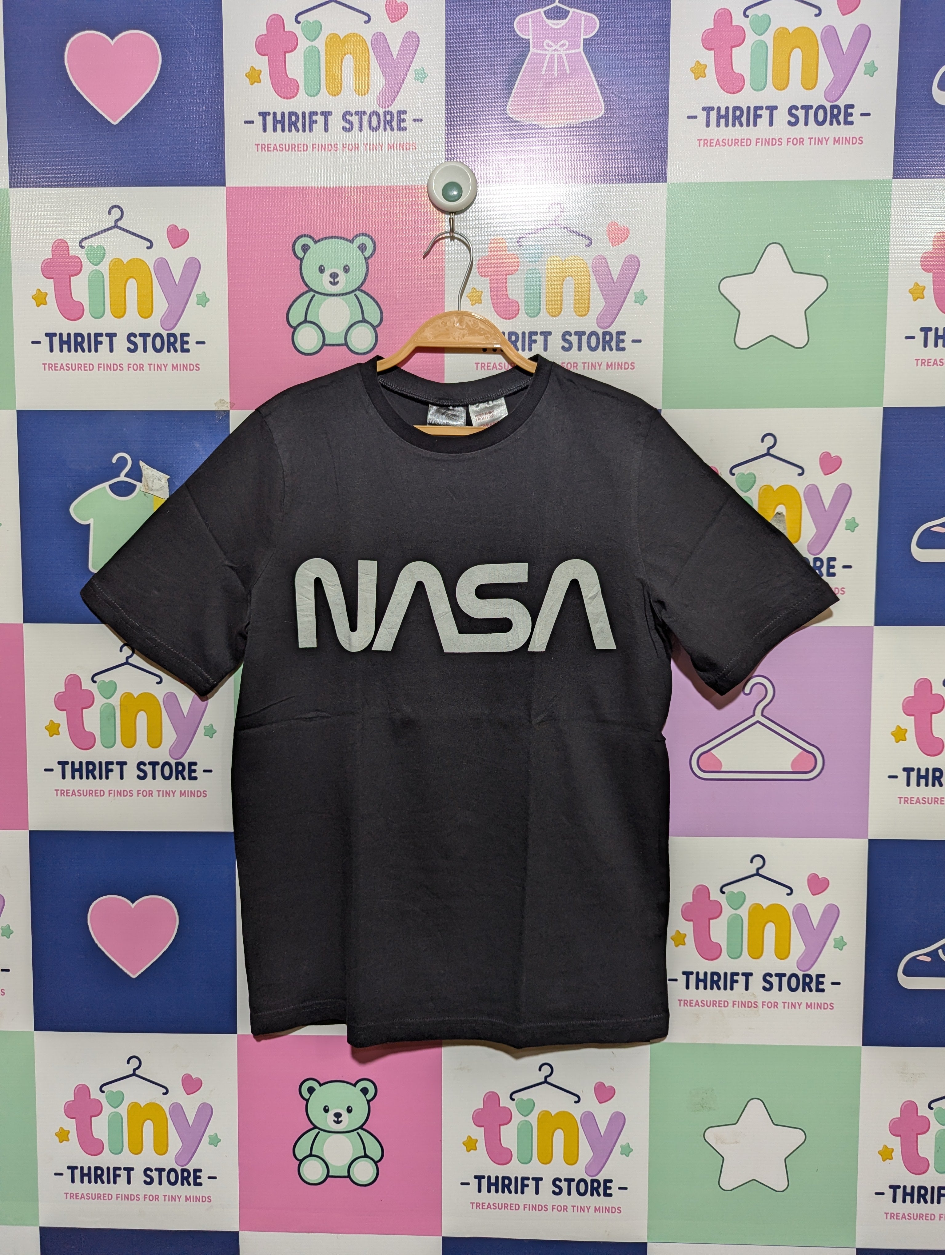 H&M Boys Black "NASA Logotype" Short-Sleeve Tee - Size Estimated Age 14+ Years AB1