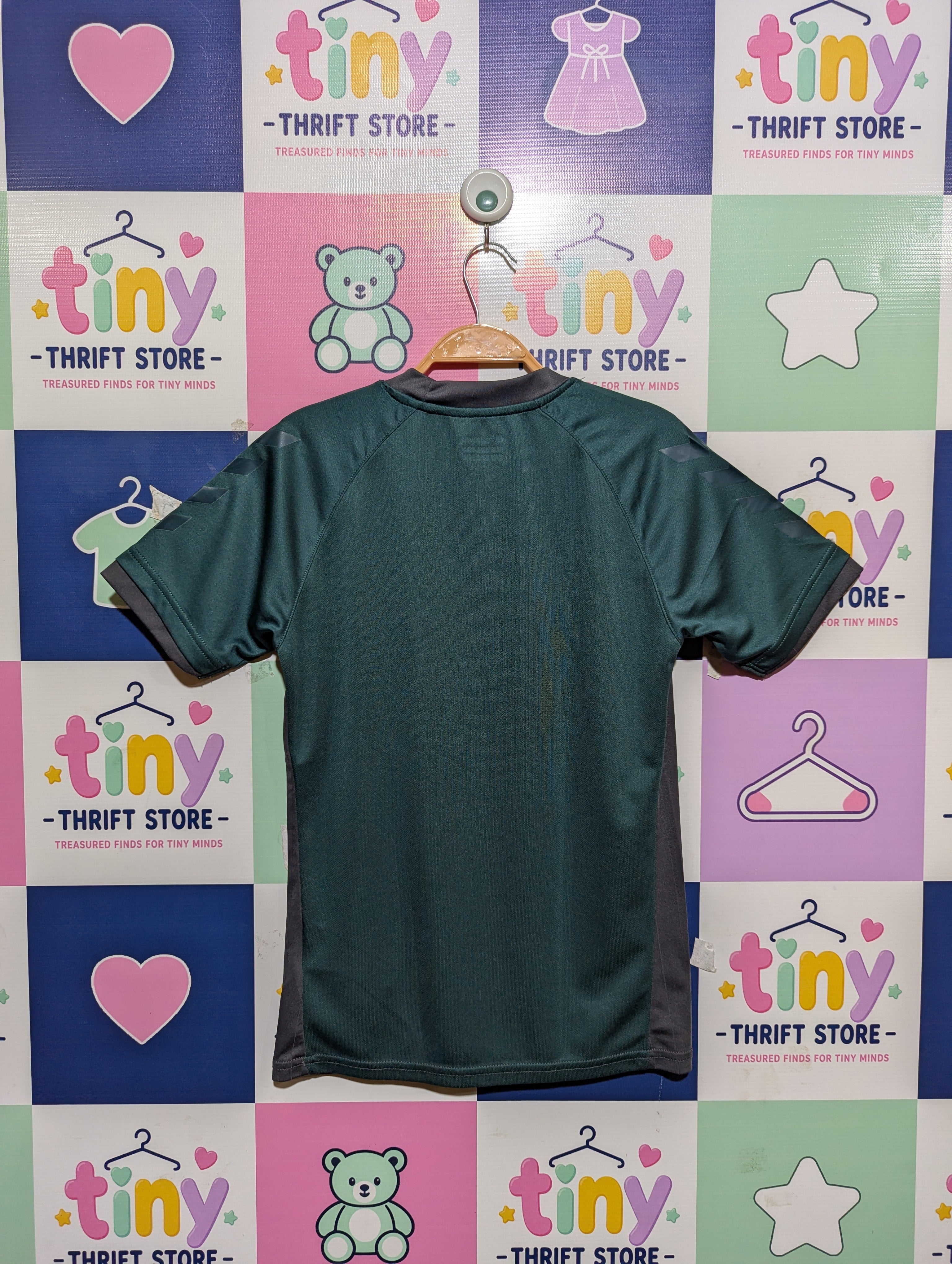 Hummel Boys Emerald Green & Dark Grey "BEECOOL" Athletic Short Sleeve Tee - Size Estimated Age 14 Years AB1