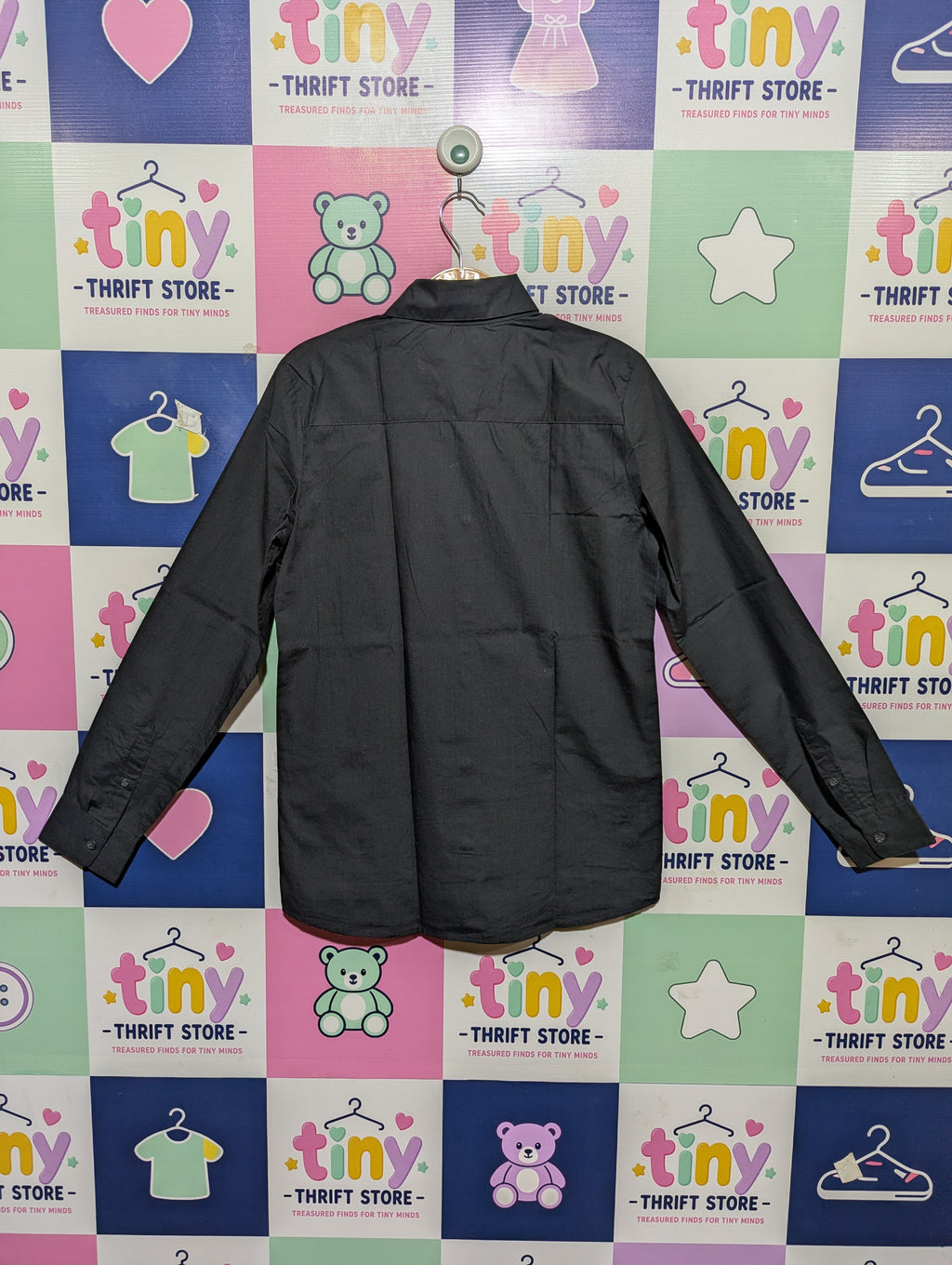 H&M Boys Classic Charcoal Black Long Sleeve Button-Down Shirt - Size Estimated Age 12-13 Years AB1