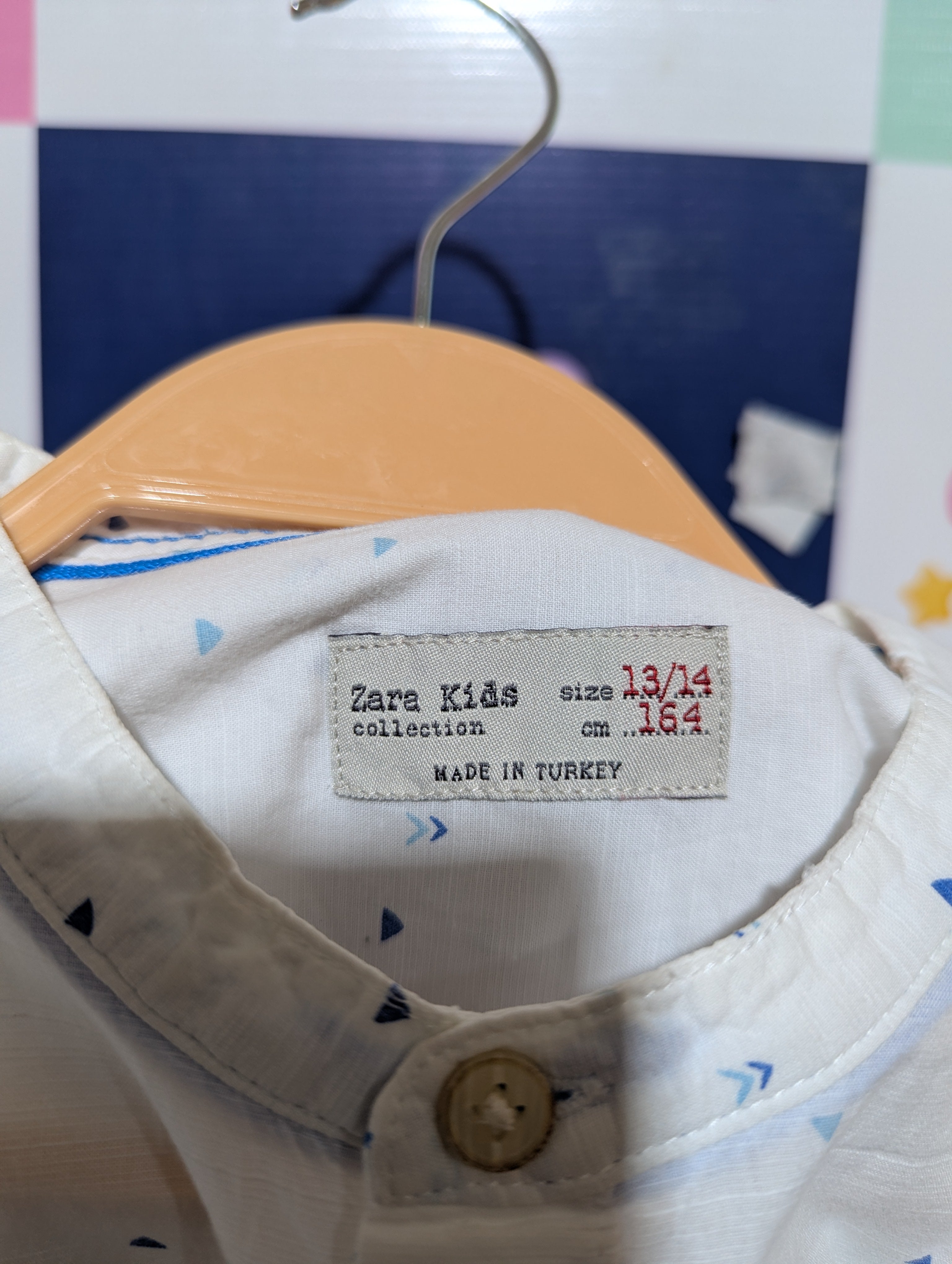 Zara Kids Boys White Geometric Print Mandarin Collar Short Sleeve Shirt - Size 13/14 Years (164 cm) AB1