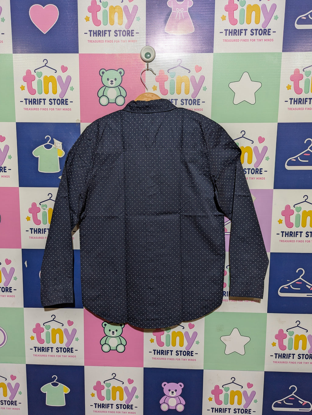 H&M L.O.G.G. Boys Navy Blue Polka Dot Long Sleeve Button-Down Shirt - Size 13/14 Years (164 cm) AB1