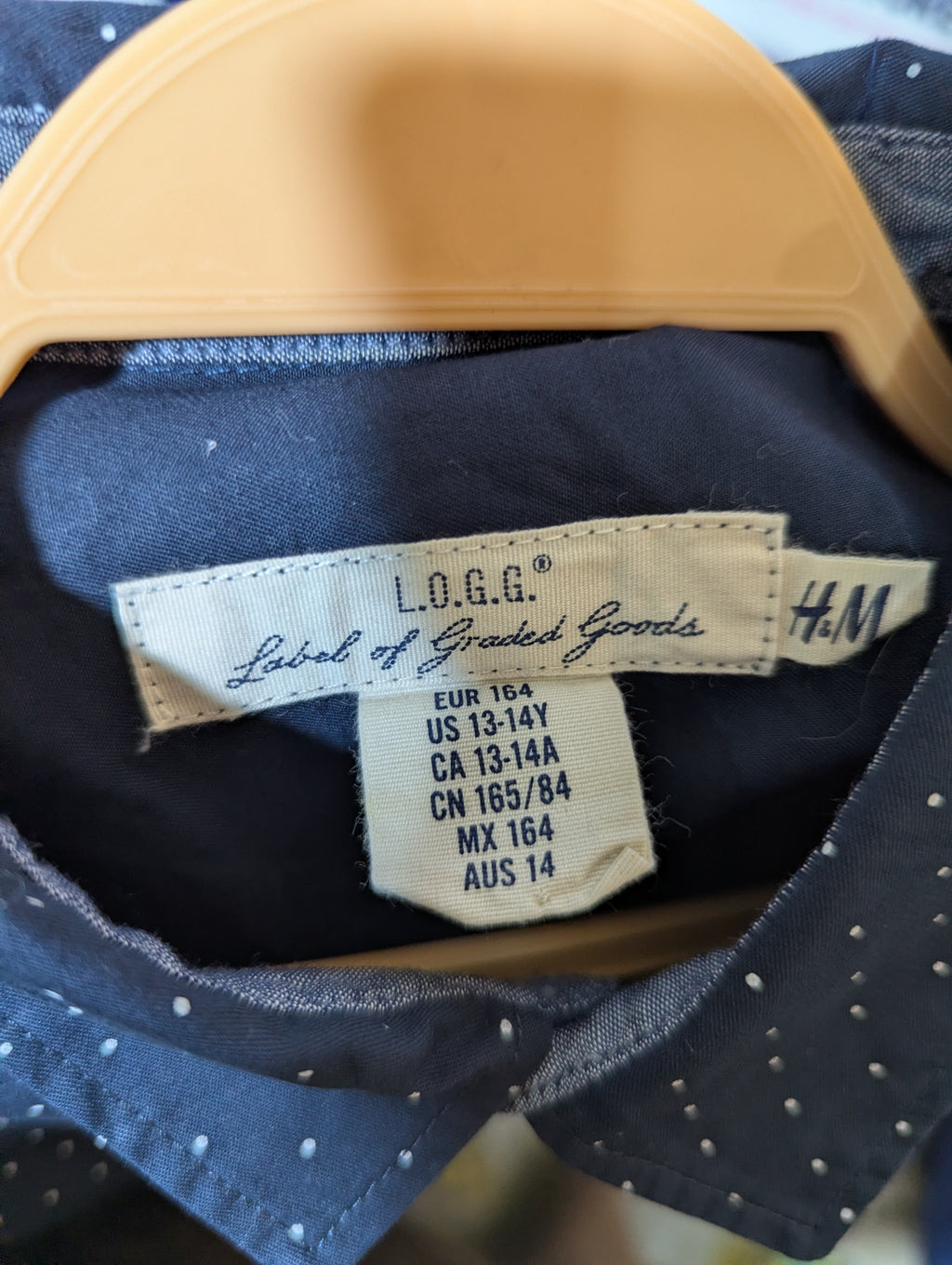 H&M L.O.G.G. Boys Navy Blue Polka Dot Long Sleeve Button-Down Shirt - Size 13/14 Years (164 cm) AB1