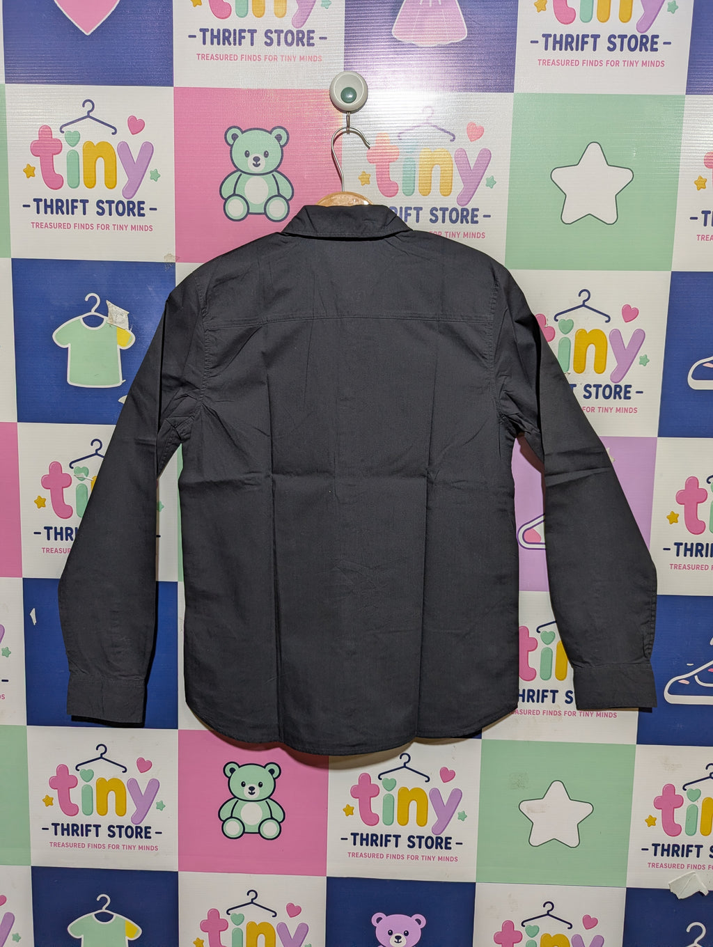 H&M Boys Solid Dark Grey Long Sleeve Button-Down Dress Shirt - Size 12/13 Years (158 cm) AB1