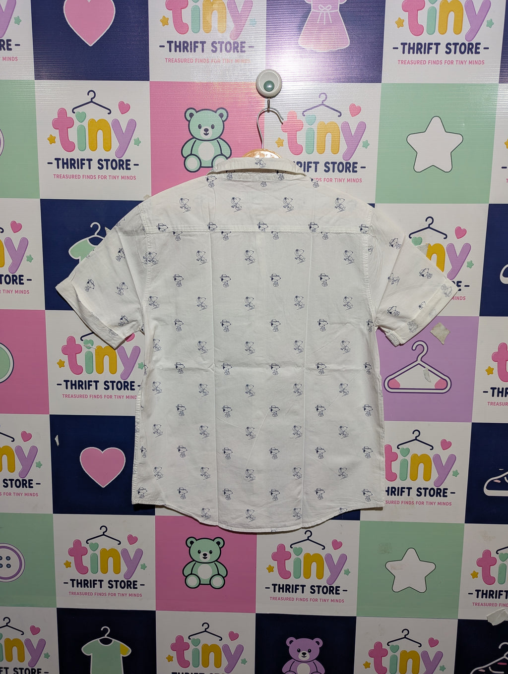 Zara Boys White Snoopy Print Short-Sleeve Button-Down Shirt - Size 13/14 Years (Estimated Age 13-14) AB1