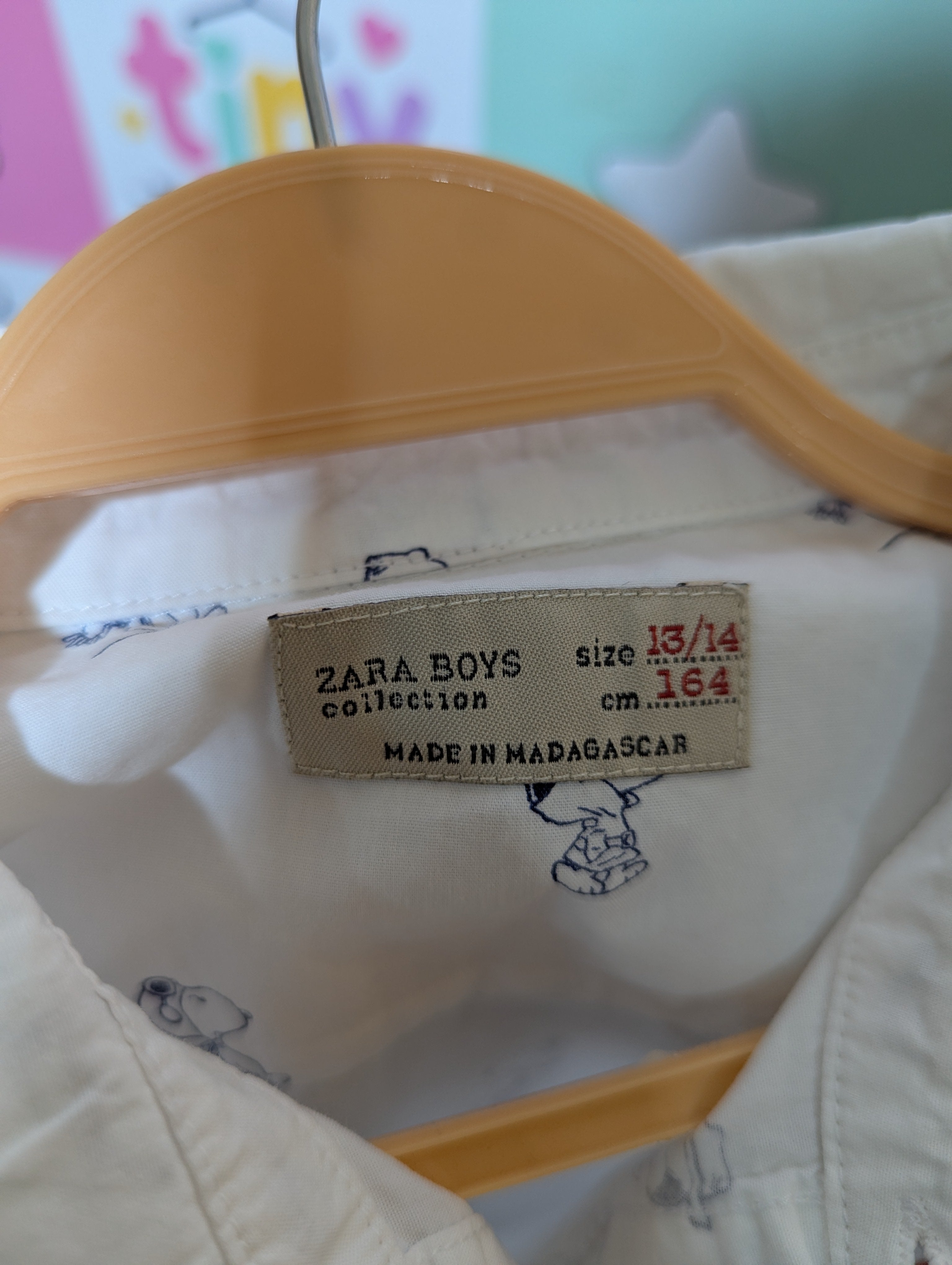 Zara Boys White Snoopy Print Short-Sleeve Button-Down Shirt - Size 13/14 Years (Estimated Age 13-14) AB1