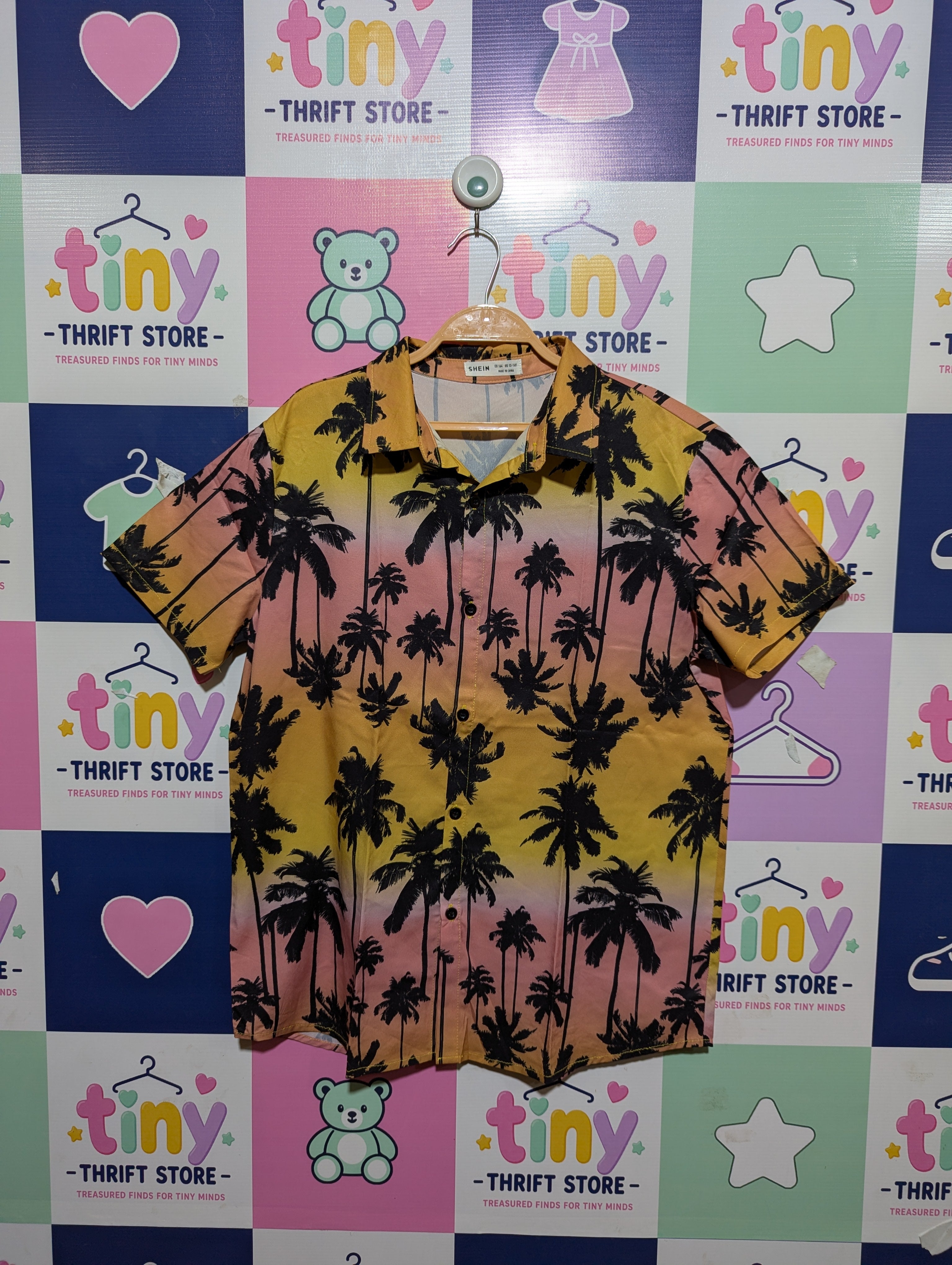 SHEIN Boys Tropical Palm Tree Sunset Print Short-Sleeve Shirt - Size 13/14 Years (Estimated Age 13-14) AB1