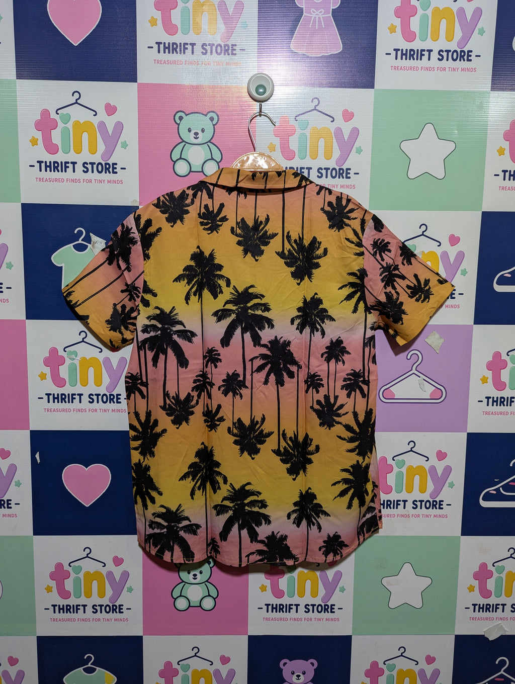 SHEIN Boys Tropical Palm Tree Sunset Print Short-Sleeve Shirt - Size 13/14 Years (Estimated Age 13-14) AB1