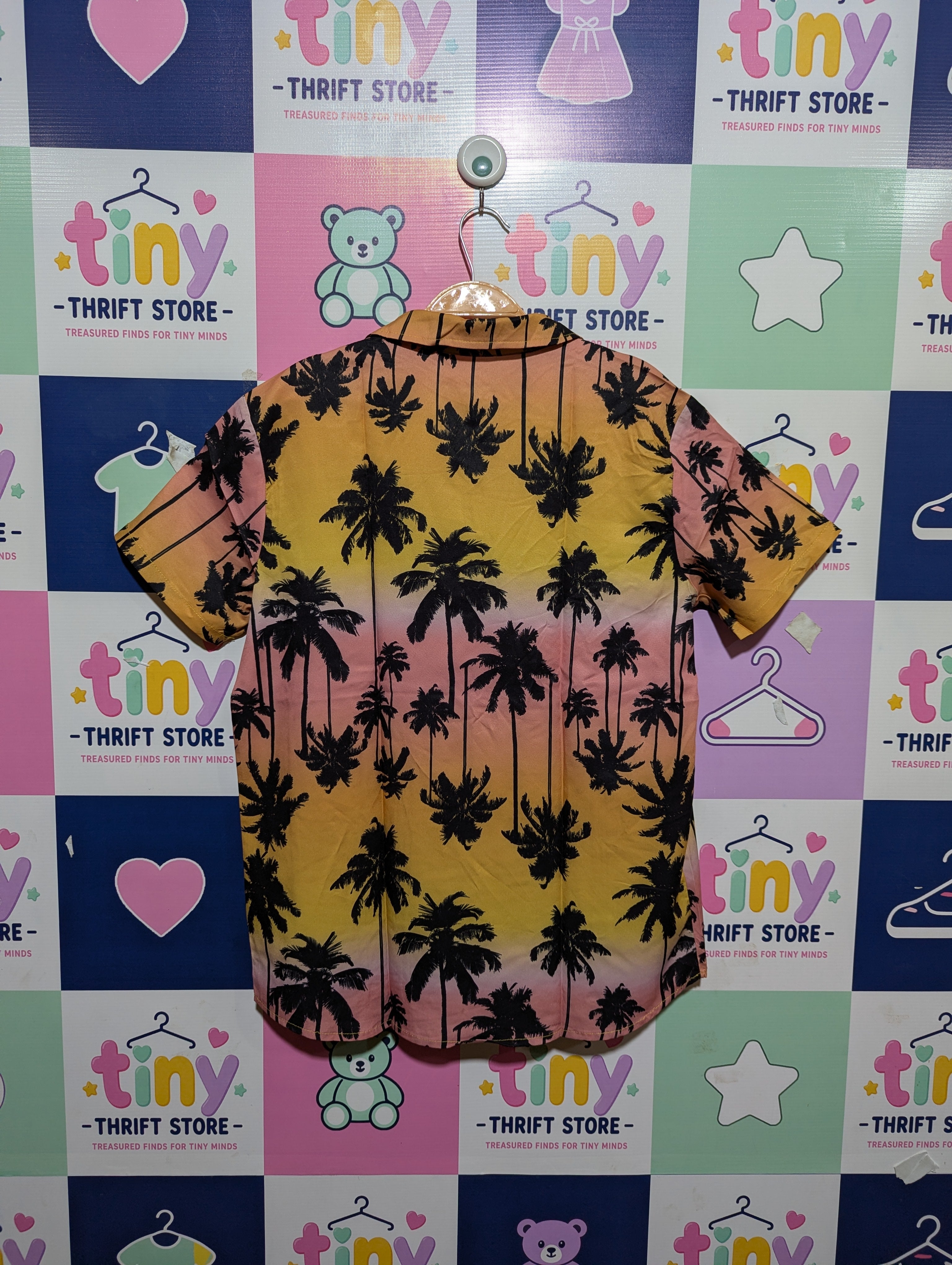 SHEIN Boys Tropical Palm Tree Sunset Print Short-Sleeve Shirt - Size 13/14 Years (Estimated Age 13-14) AB1