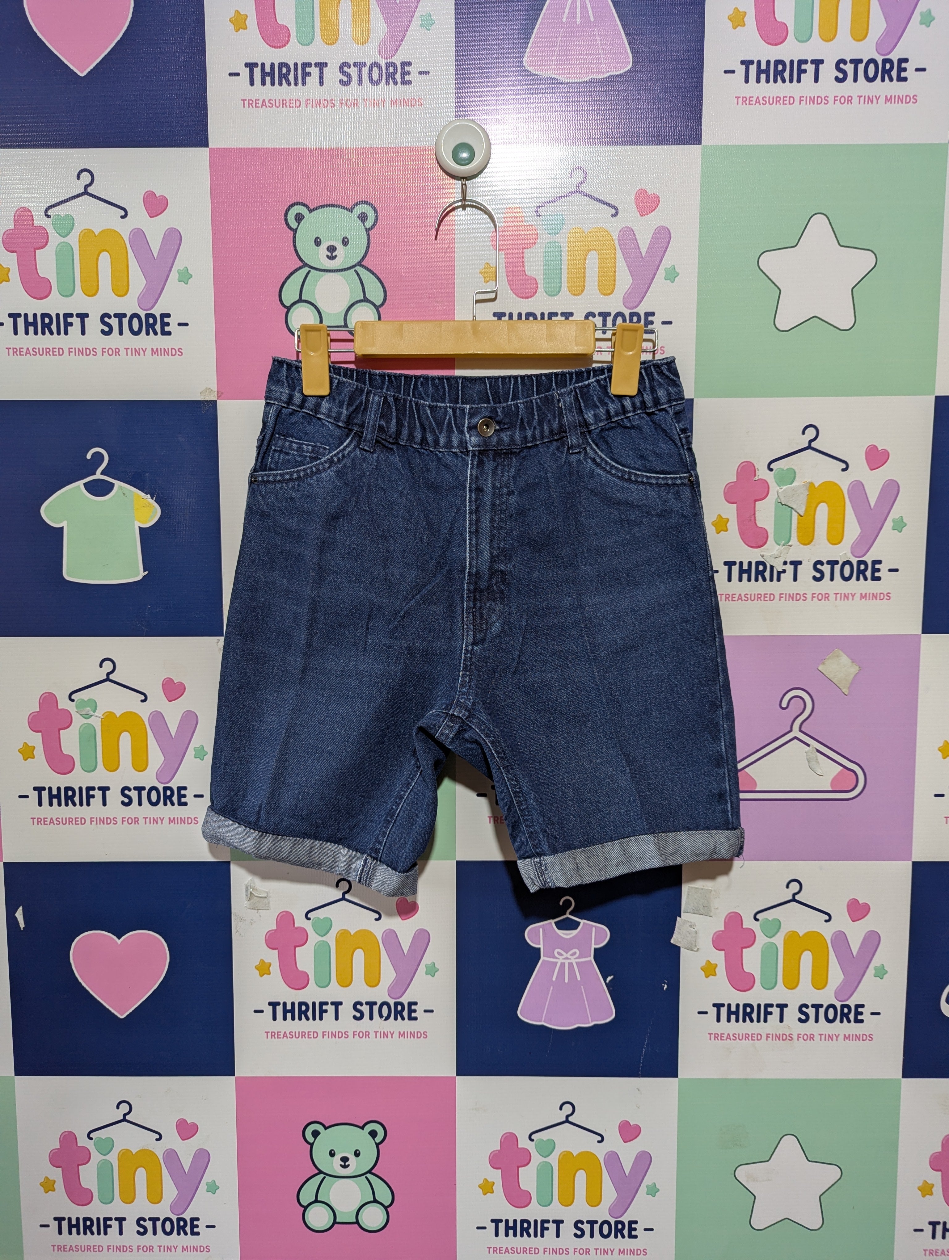 Pocopiano Boys Comfort Elastic Waist Denim Shorts - Size 158 Estimated Age 12-13 Years AB1