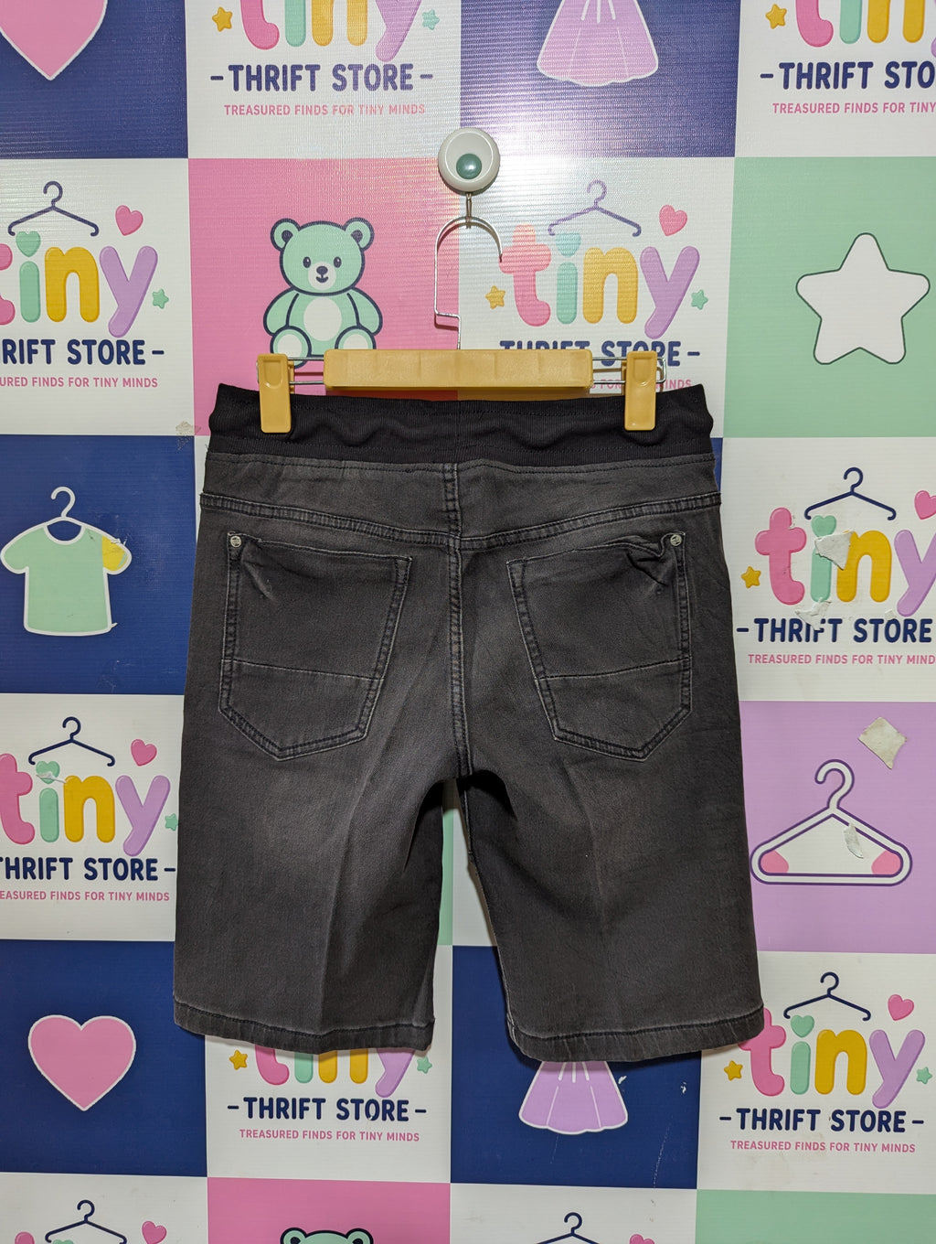 Chapter Young Boys Washed Black Knit-Waist Denim Shorts - Size 164 Estimated Age 13-14 Years AB1