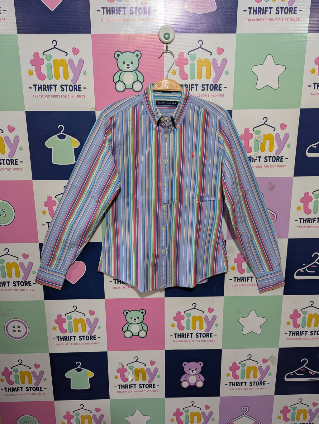 Ralph Lauren Girls Multicolor Striped Long Sleeve Button-Down Oxford Shirt - Size Skinny Fit Estimated Age 12-14 Years AB1