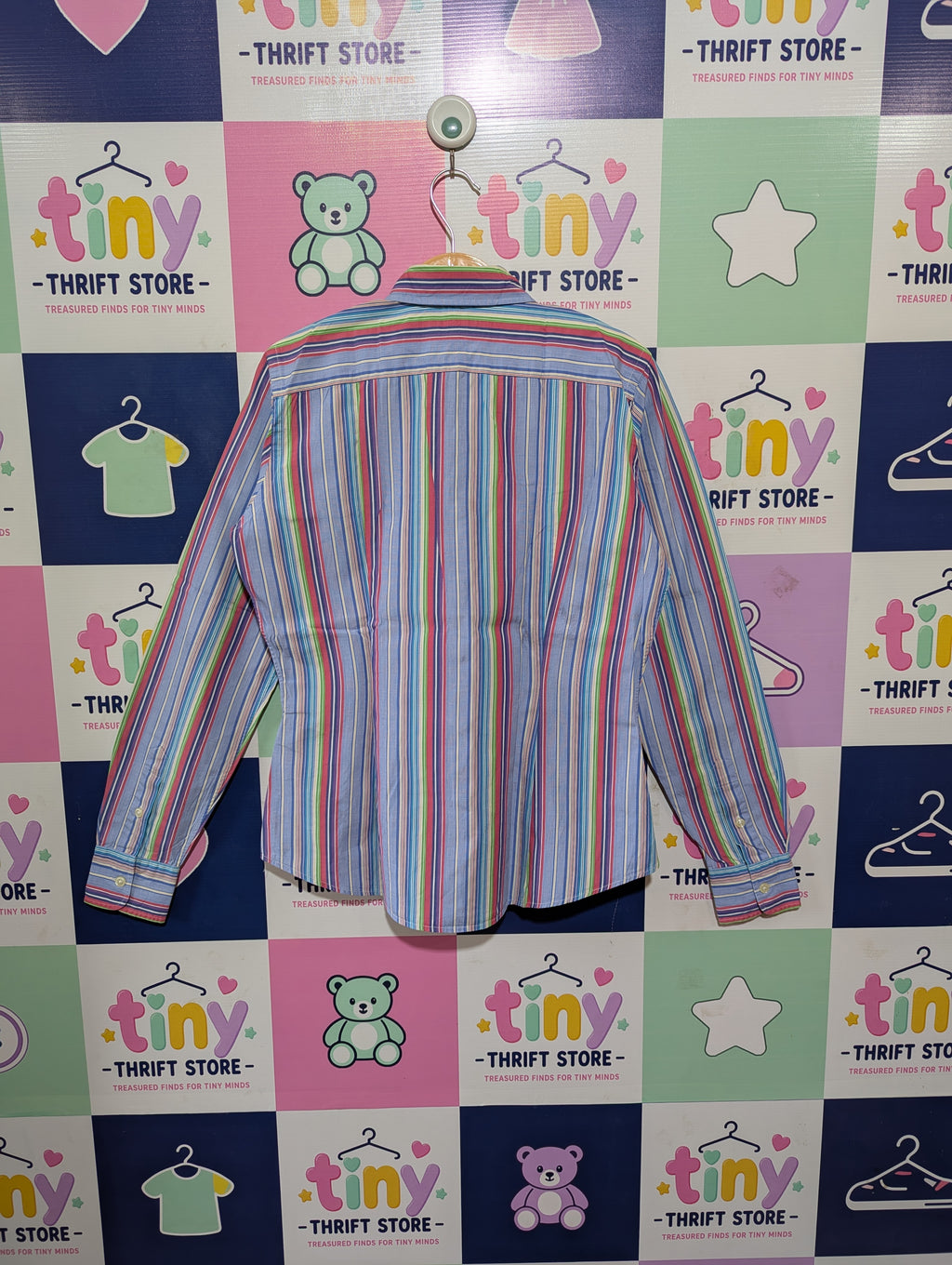 Ralph Lauren Girls Multicolor Striped Long Sleeve Button-Down Oxford Shirt - Size Skinny Fit Estimated Age 12-14 Years AB1