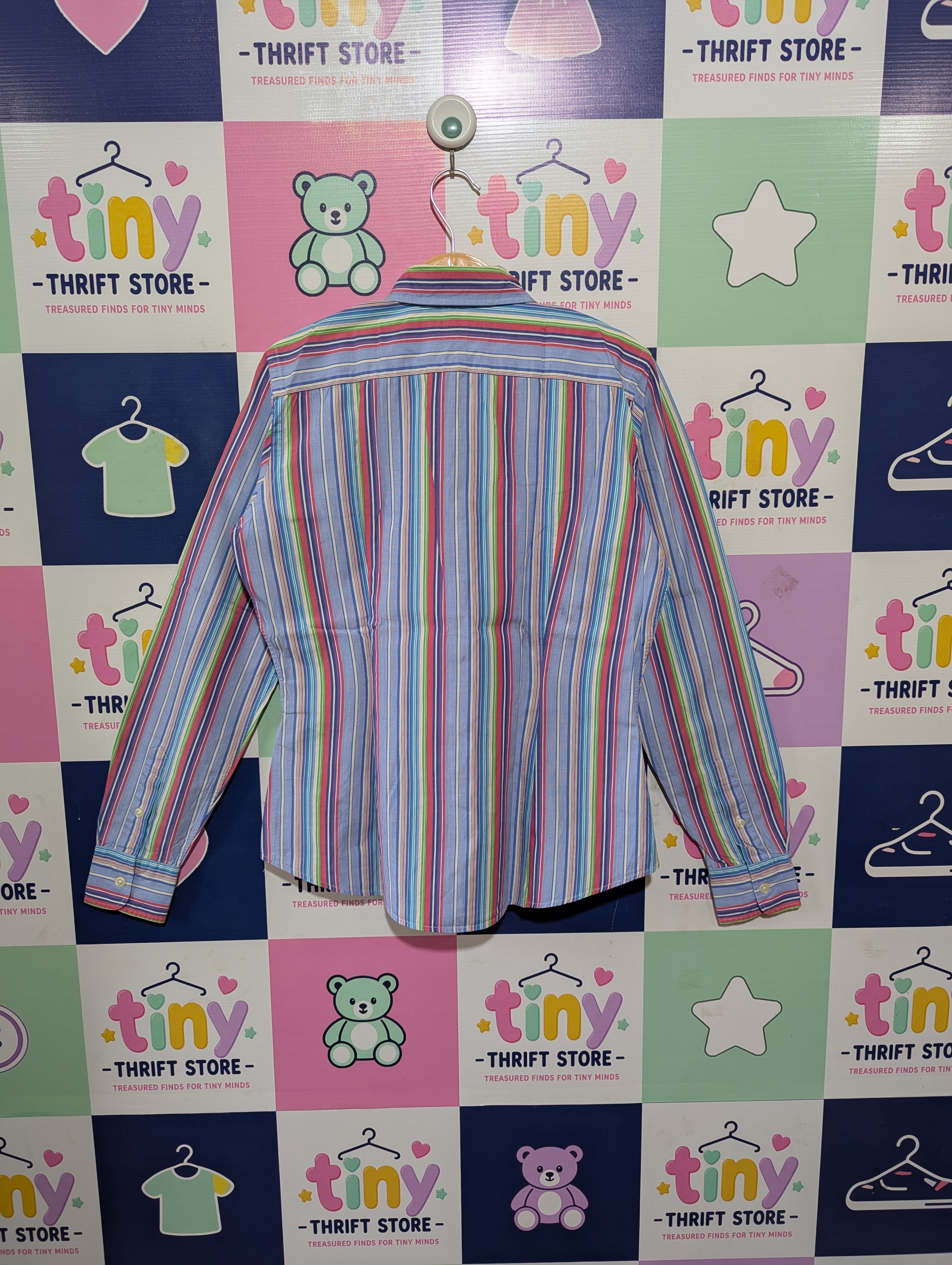 Ralph Lauren Girls Multicolor Striped Long Sleeve Button-Down Oxford Shirt - Size Skinny Fit Estimated Age 12-14 Years AB1