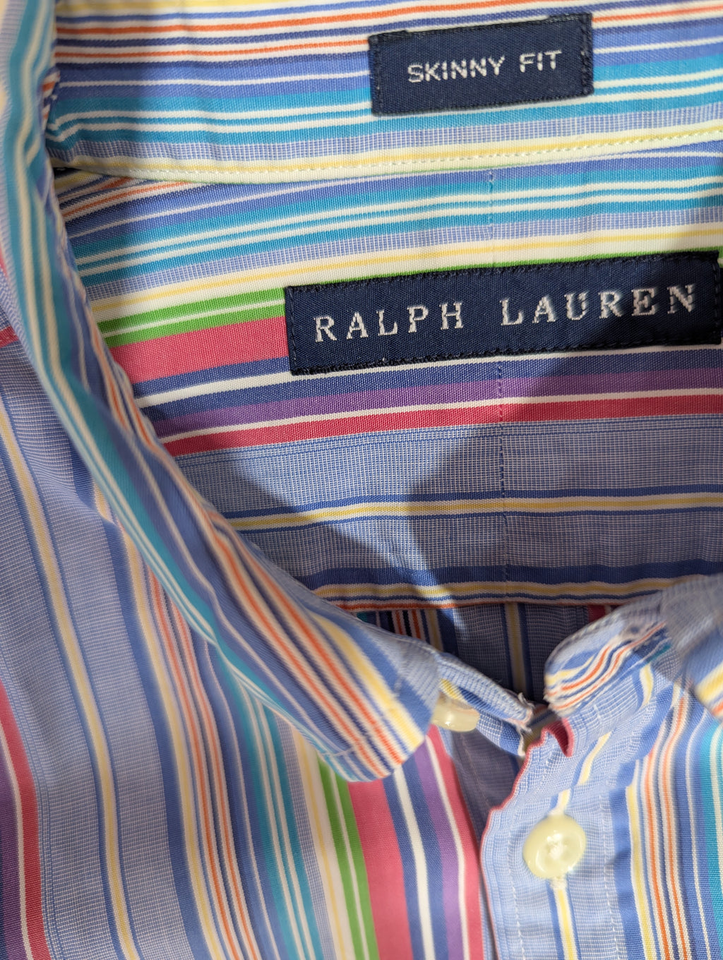 Ralph Lauren Girls Multicolor Striped Long Sleeve Button-Down Oxford Shirt - Size Skinny Fit Estimated Age 12-14 Years AB1