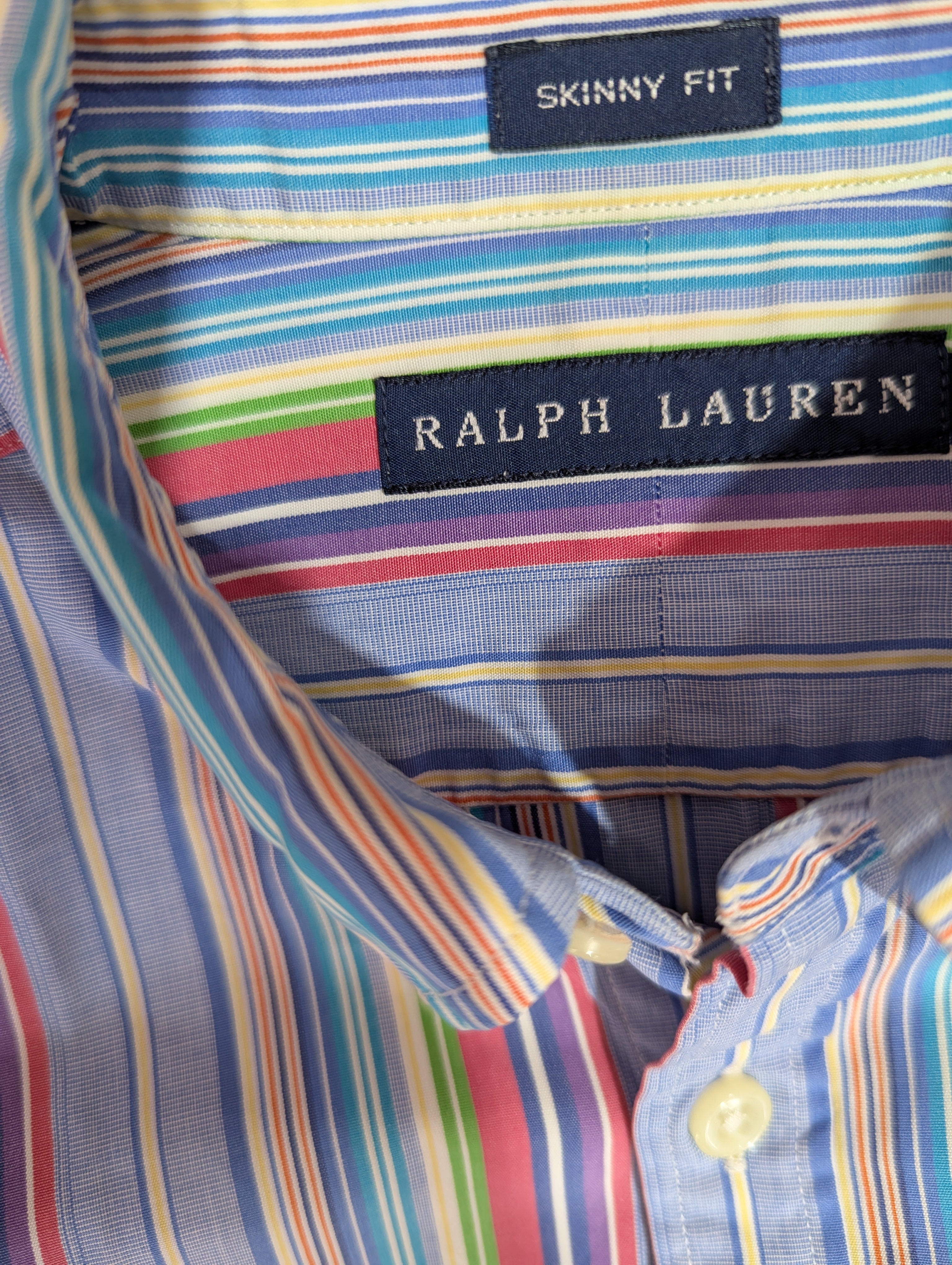 Ralph Lauren Girls Multicolor Striped Long Sleeve Button-Down Oxford Shirt - Size Skinny Fit Estimated Age 12-14 Years AB1