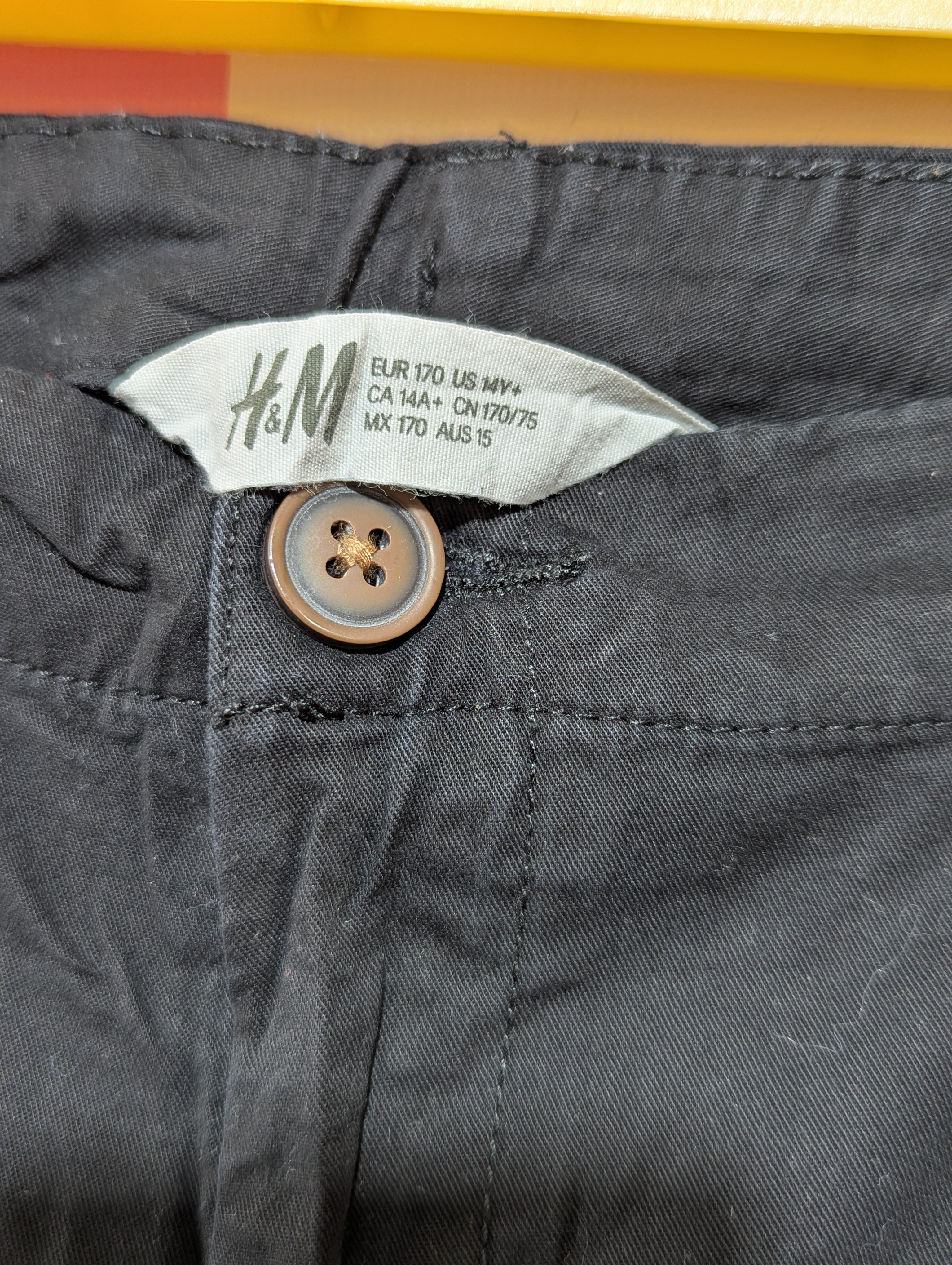 H&M Boys Chino Shorts Black - Size EUR 170 Estimated Age 14Y+ AB1