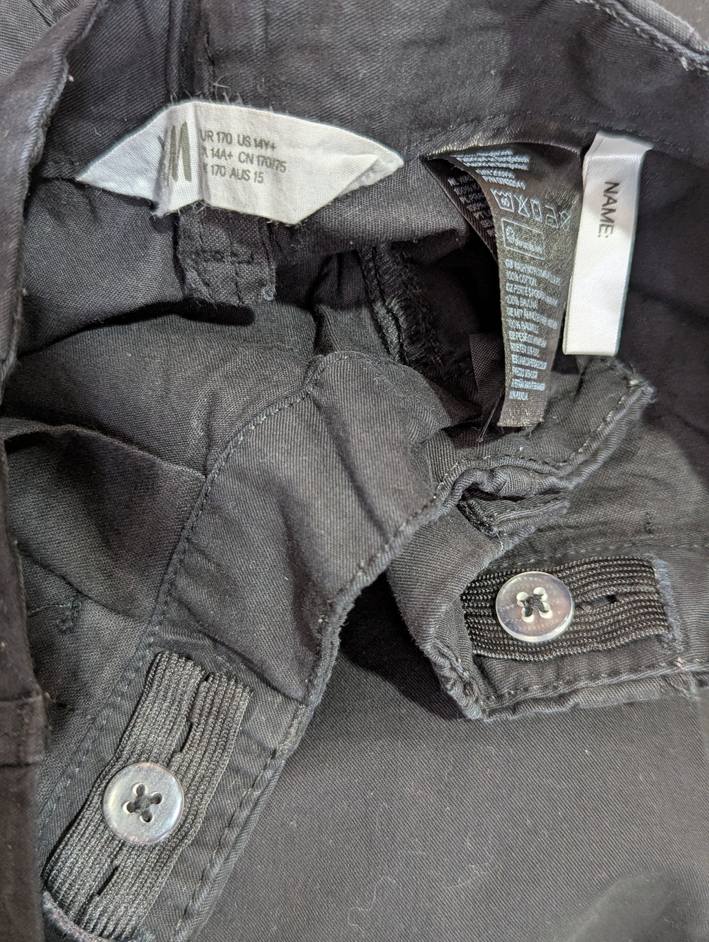 H&M Boys Chino Shorts Black - Size EUR 170 Estimated Age 14Y+ AB1