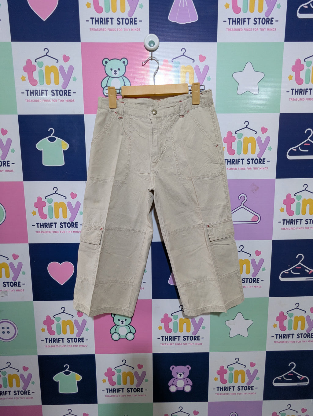 Uniqlo Boys Beige Cropped Utility Cargo Pants - Size 150 (Estimated Age 11-12 Years) AB1