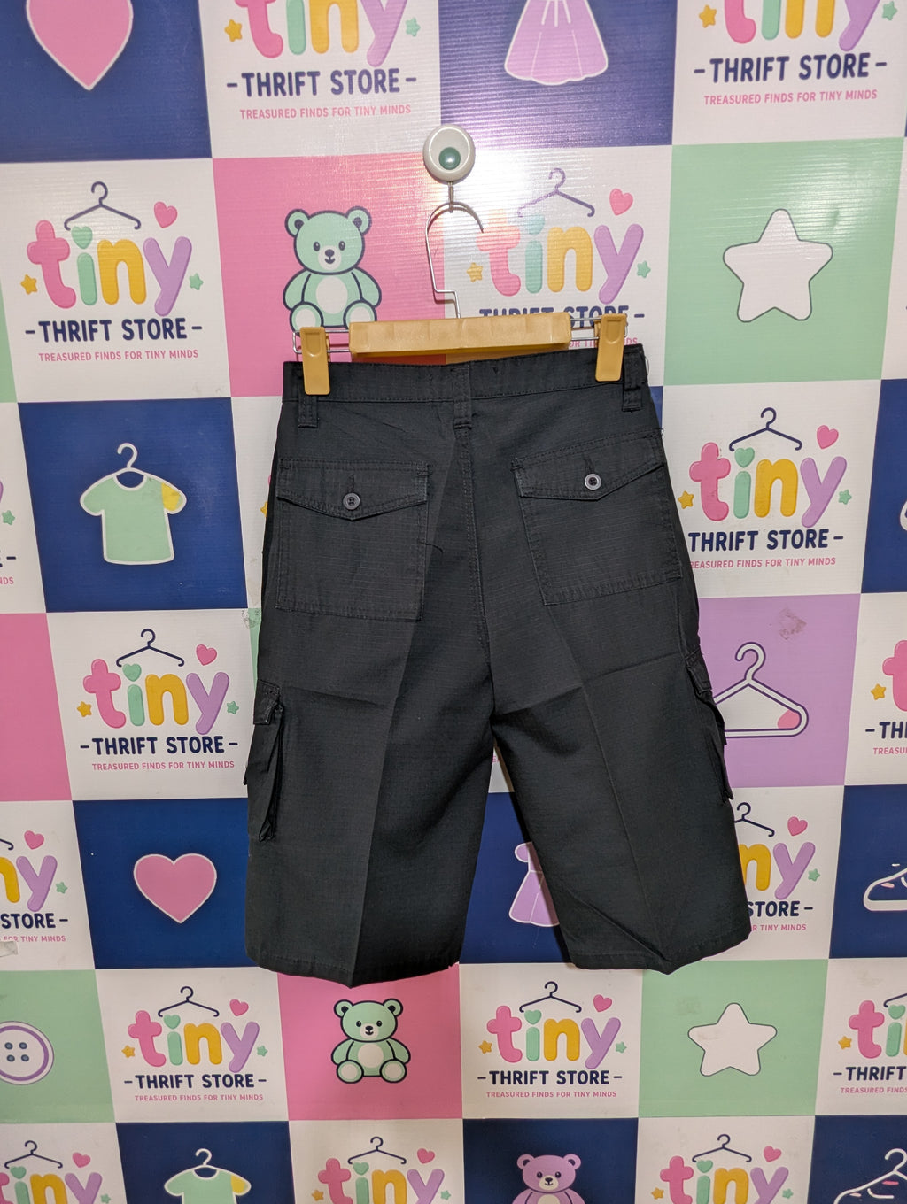 Jeanetix Boys Charcoal Black Ripstop Cargo Shorts - Size 14 (Estimated Age 13-14 Years) AB1