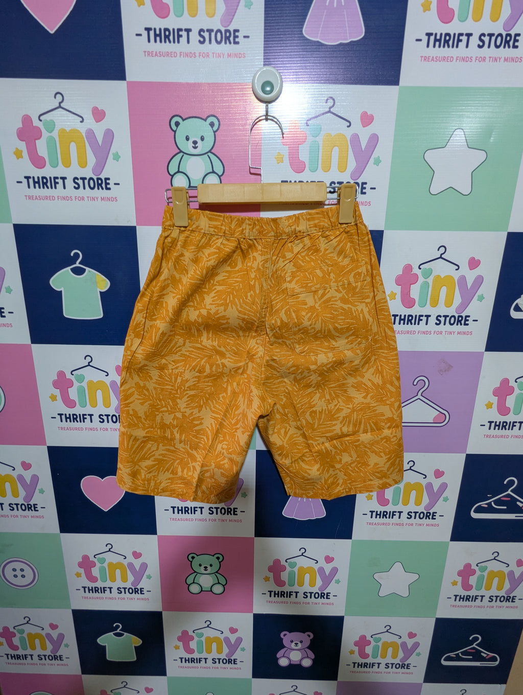 Uniqlo Kids Unisex Boys Mustard Yellow Tropical Palm Leaf Print Shorts - Size 160 Estimated Age 13-14 Years AB1