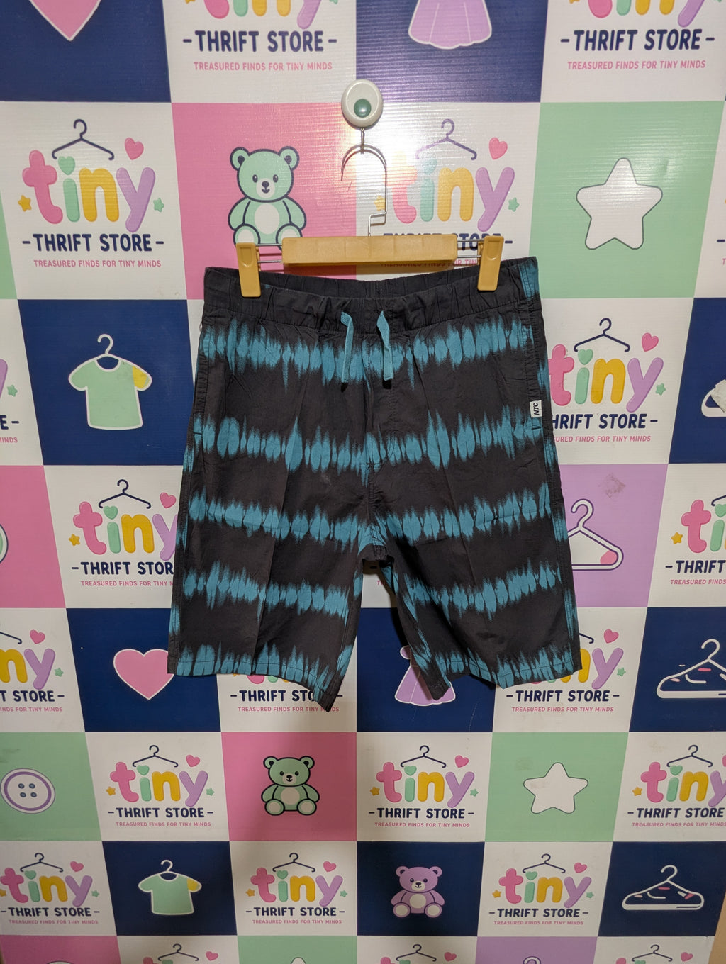 H&M Boys Charcoal Grey and Teal Tie-Dye Canvas Shorts - Size EUR 170 Estimated Age 14+ Years AB1