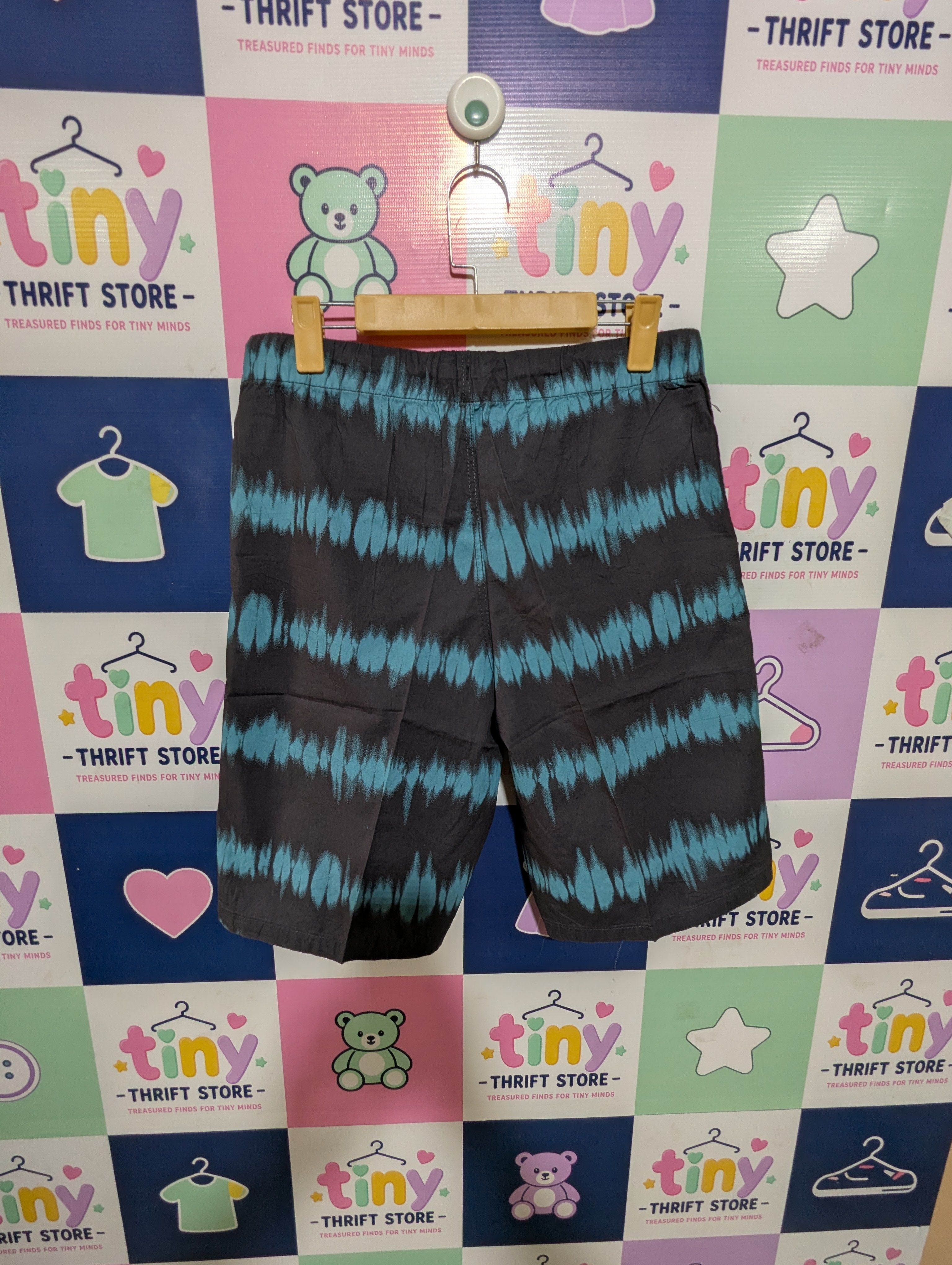 H&M Boys Charcoal Grey and Teal Tie-Dye Canvas Shorts - Size EUR 170 Estimated Age 14+ Years AB1