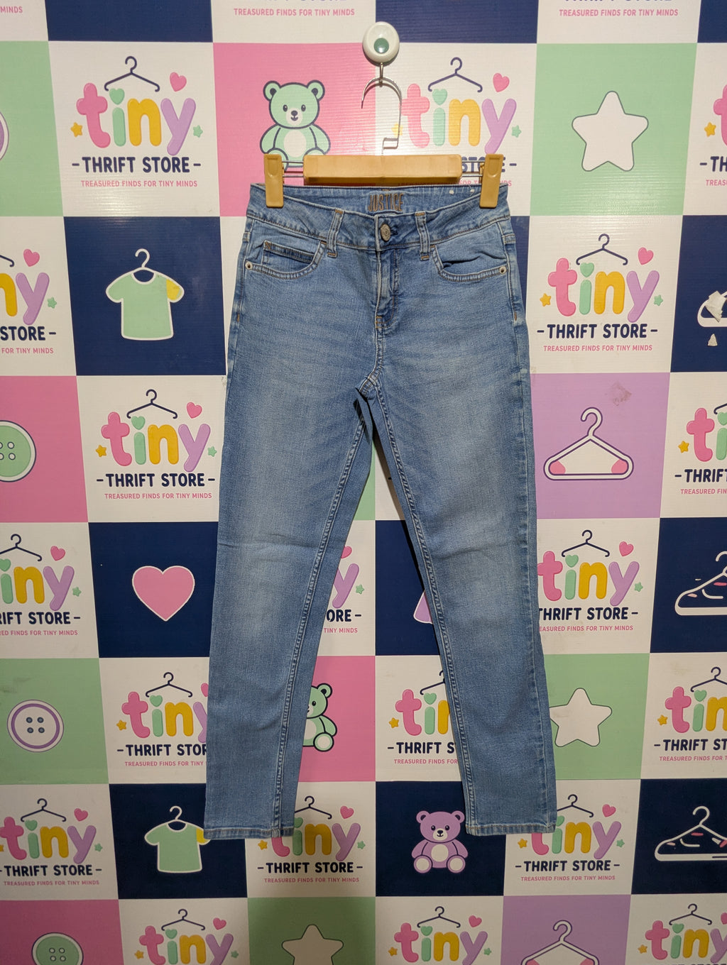 Justice Girls Light Wash "Super Skinny" Mid Rise Denim Jeans - Size 14 (Estimated Age 12-14 Years) AB1
