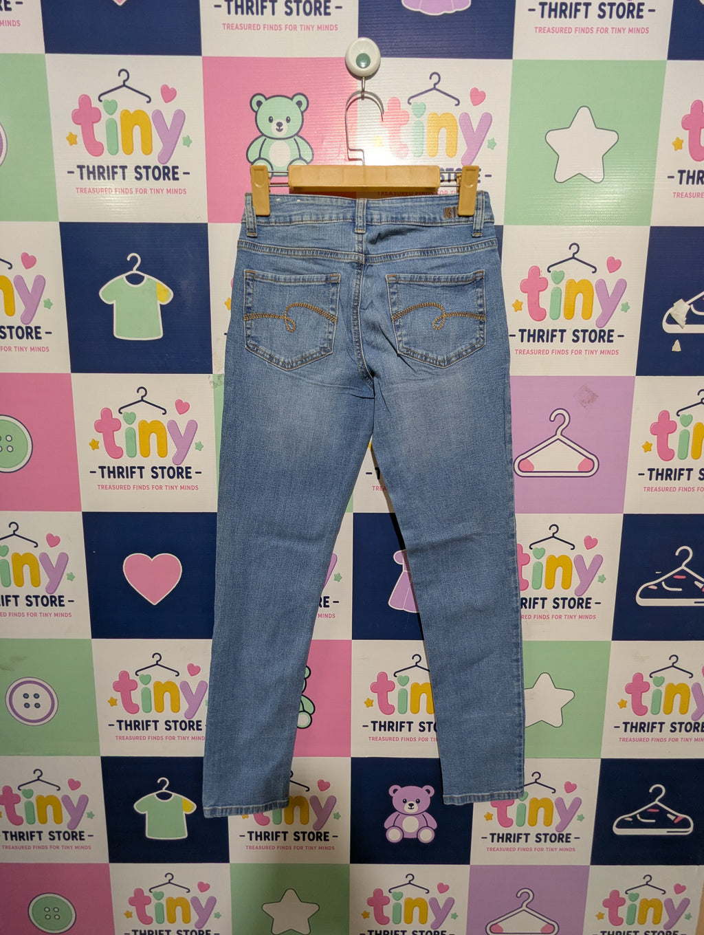 Justice Girls Light Wash "Super Skinny" Mid Rise Denim Jeans - Size 14 (Estimated Age 12-14 Years) AB1