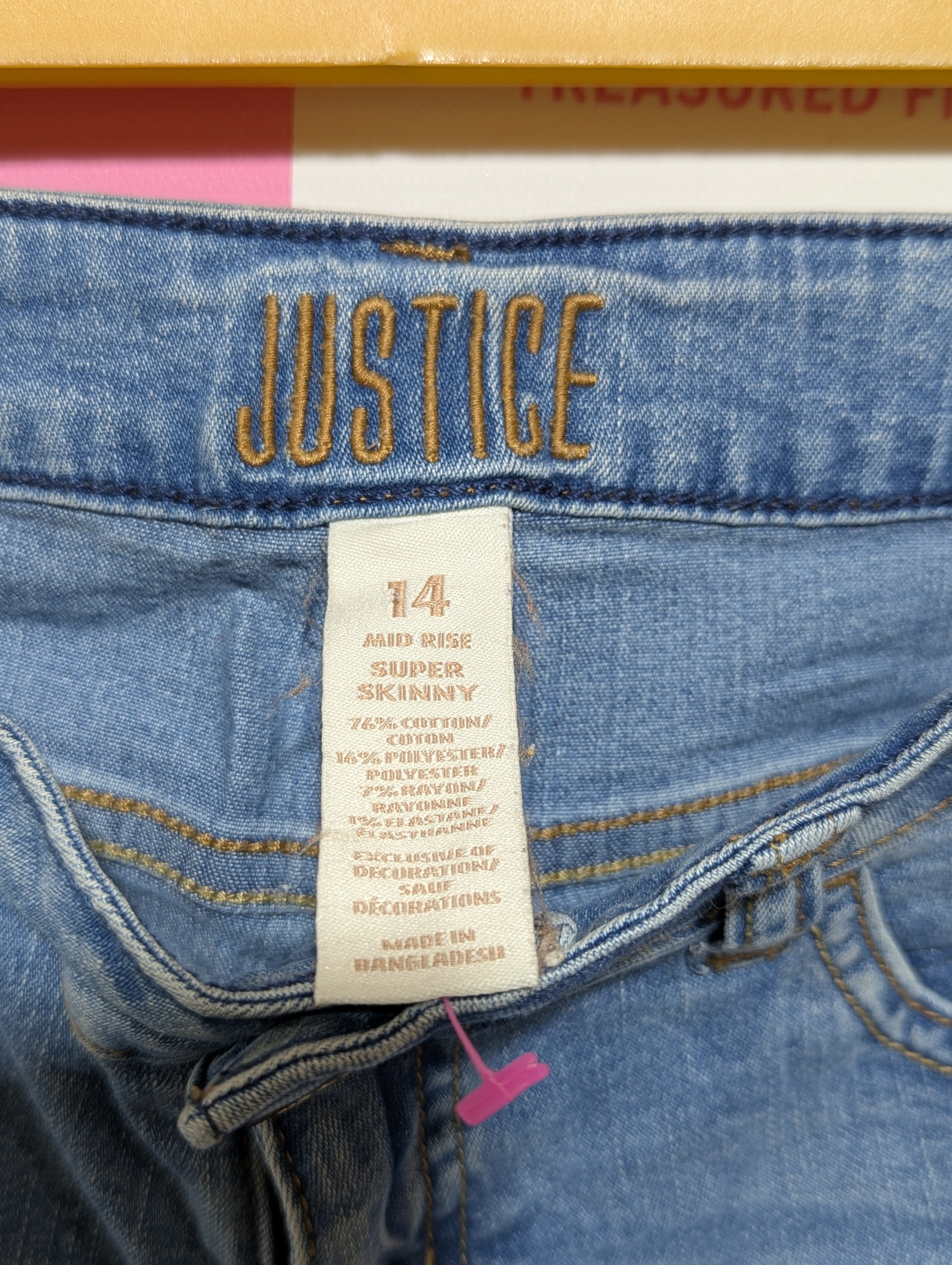 Justice Girls Light Wash "Super Skinny" Mid Rise Denim Jeans - Size 14 (Estimated Age 12-14 Years) AB1