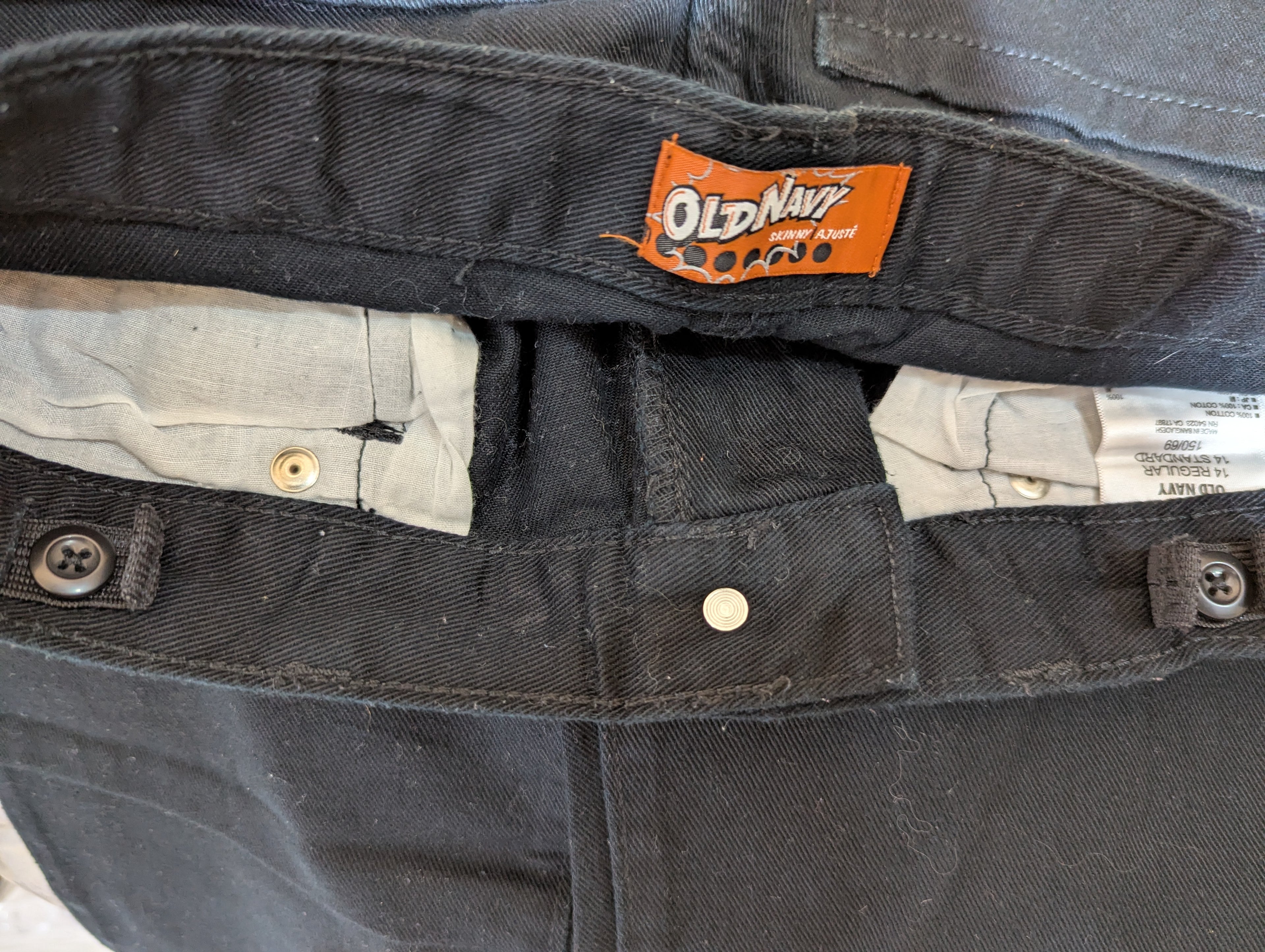 Old Navy Boys Black Skinny Adjustable Waist Denim Jeans - Size 14 Regular (Estimated Age 13-14 Years) AB1