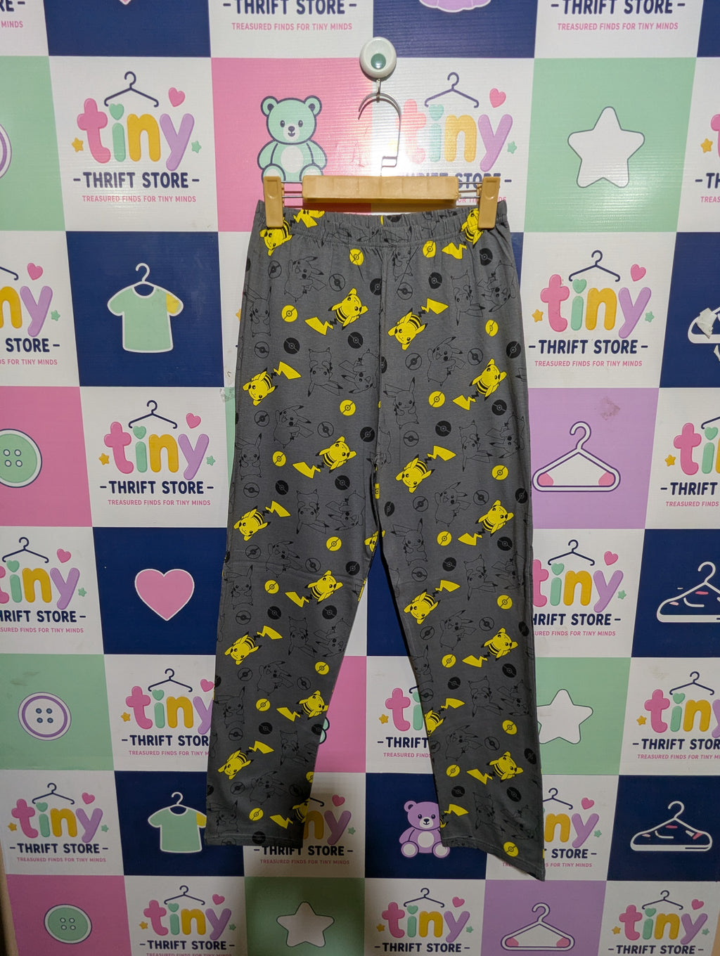Primark Cares Kids Unisex Grey "Pokémon Pikachu" All-Over Print Pajama Pants / Joggers - Size Estimated Age 12-13 Years AB1