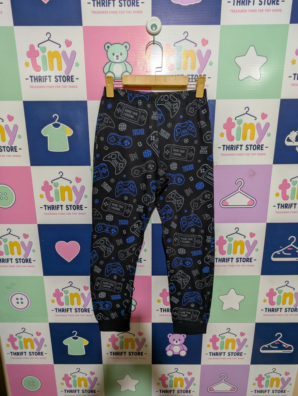 C&A Boys Black "Gaming Virtual Legend" All-Over Print Joggers / Pajama Pants - Size Estimated Age 13 Years AB1