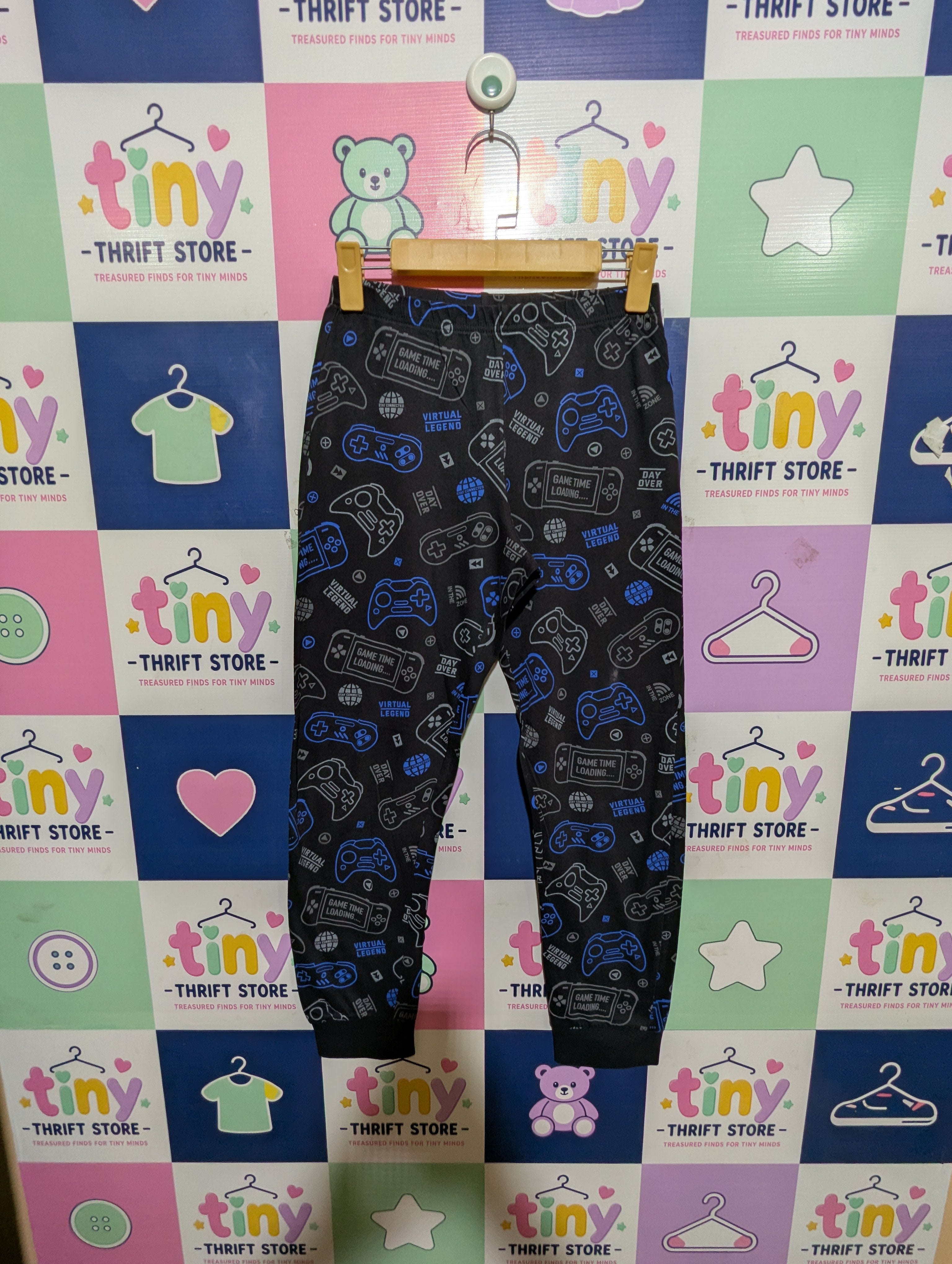 C&A Boys Black "Gaming Virtual Legend" All-Over Print Joggers / Pajama Pants - Size Estimated Age 13 Years AB1