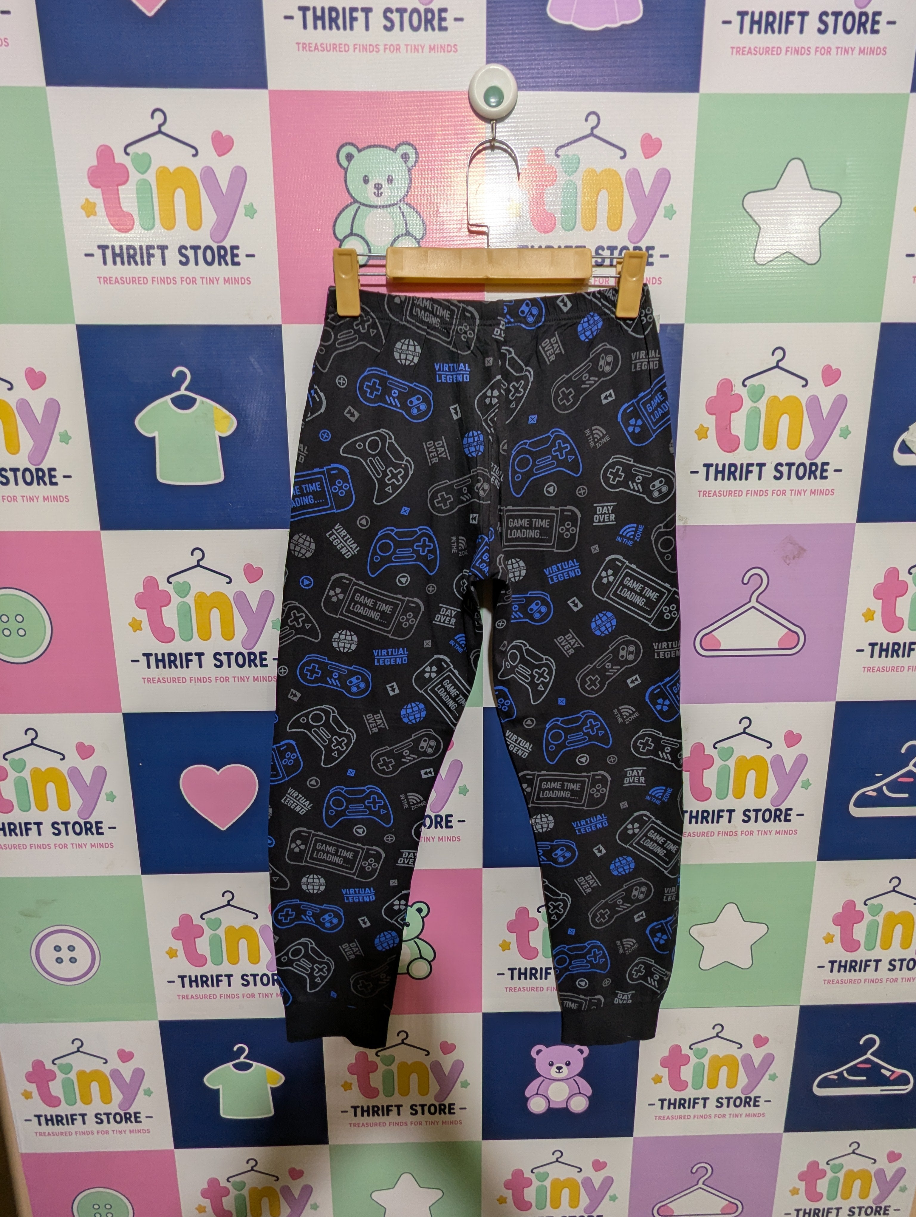 C&A Boys Black "Gaming Virtual Legend" All-Over Print Joggers / Pajama Pants - Size Estimated Age 13 Years AB1