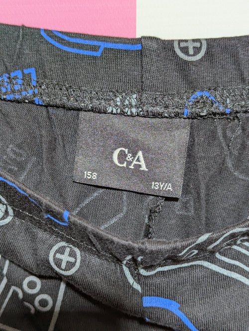 C&A Boys Black "Gaming Virtual Legend" All-Over Print Joggers / Pajama Pants - Size Estimated Age 13 Years AB1