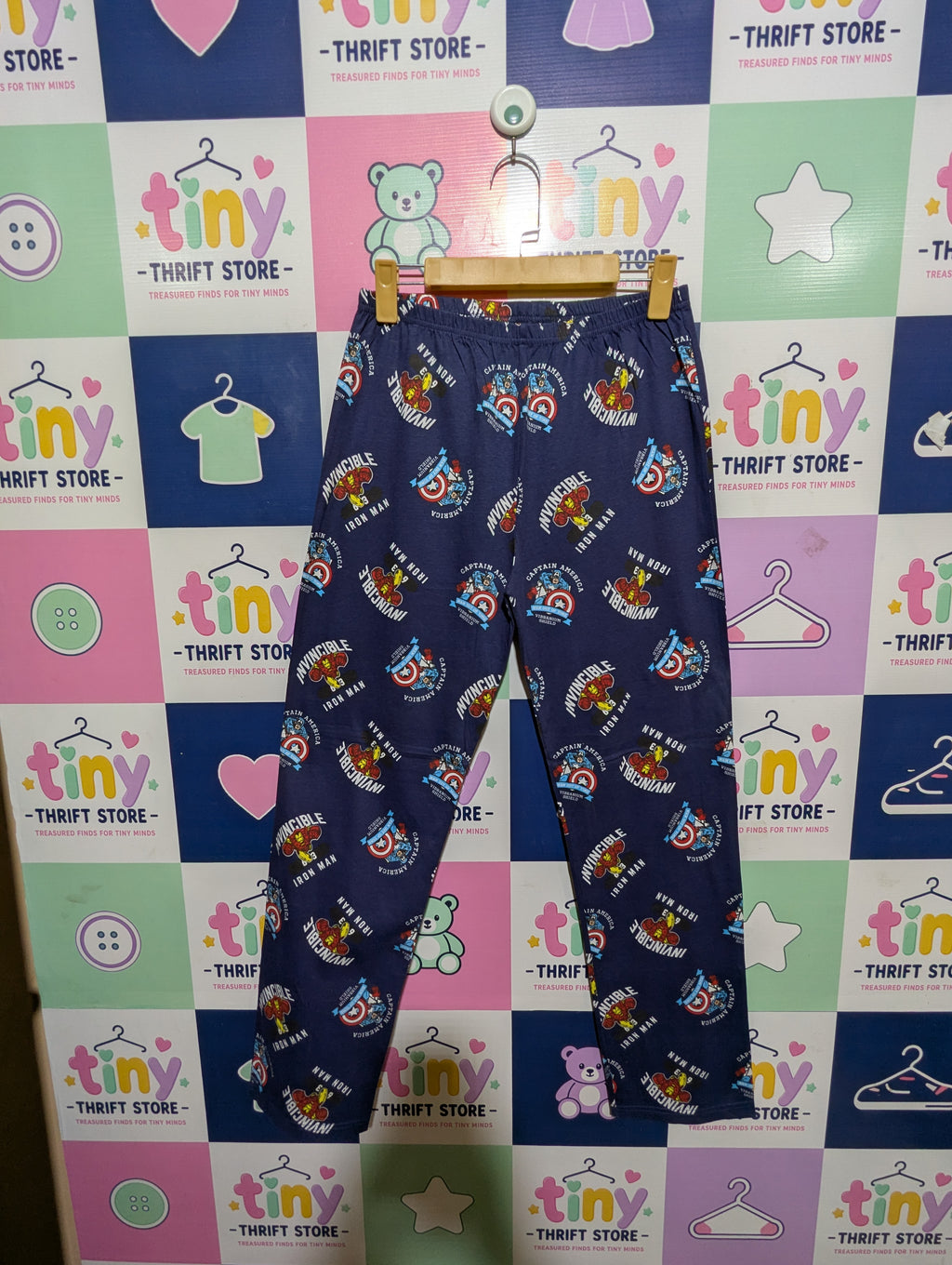 Primark Kids Boys Navy Blue "Marvel Avengers Invincible" All-Over Print Pajama Pants / Joggers - Size Estimated Age 12-13 Years AB1