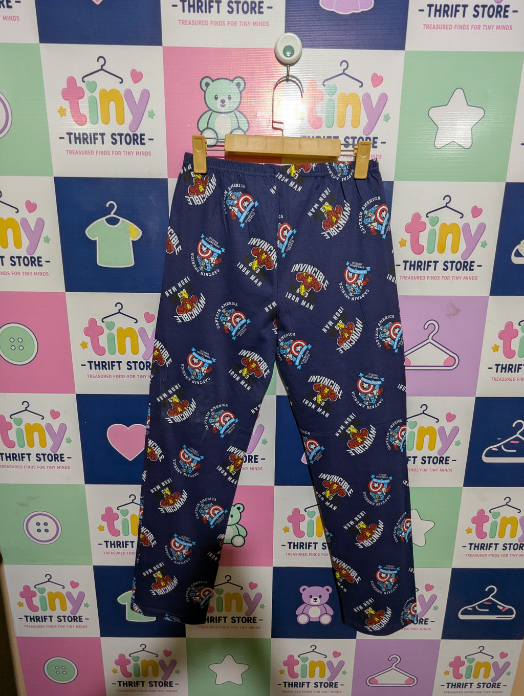 Primark Kids Boys Navy Blue "Marvel Avengers Invincible" All-Over Print Pajama Pants / Joggers - Size Estimated Age 12-13 Years AB1
