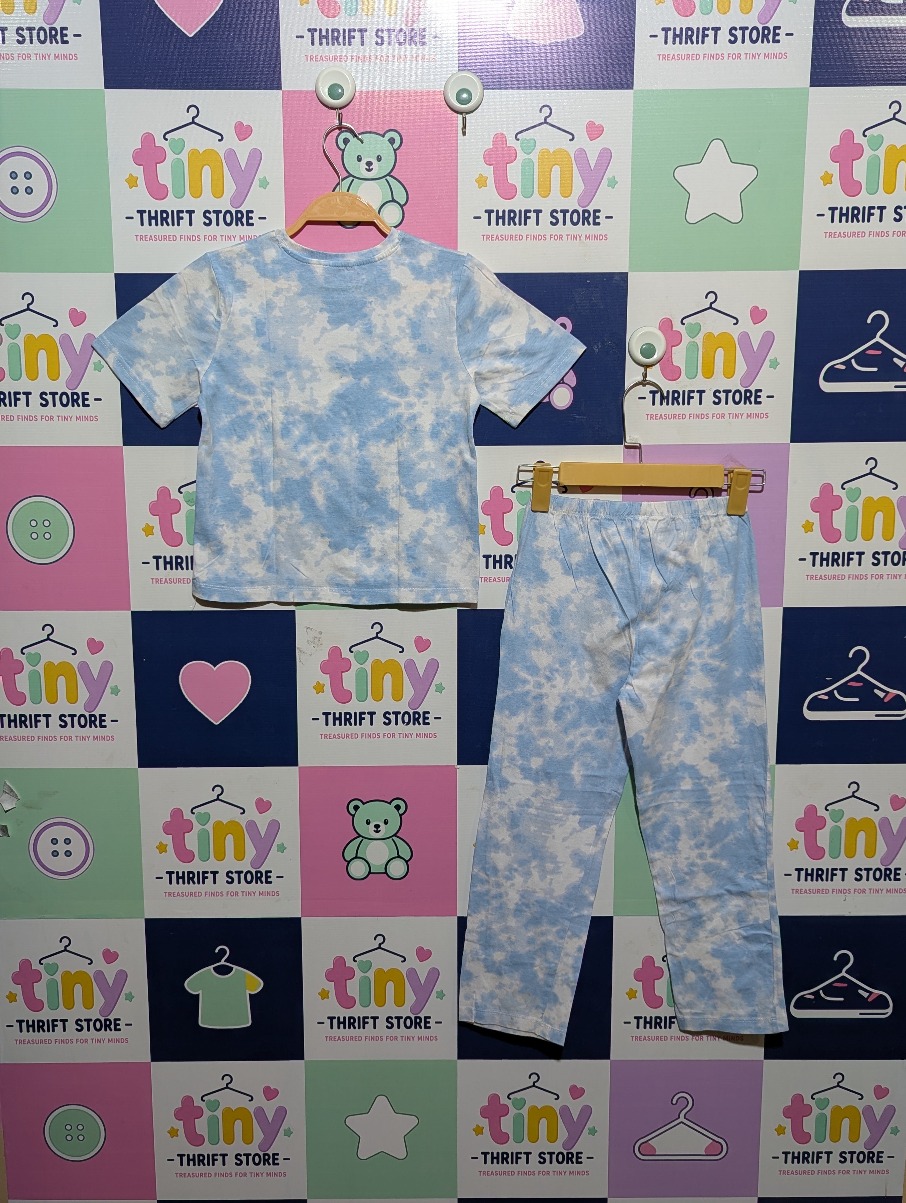 Primark Girls Blue Tie-Dye Disney "Stitch" Short Sleeve Pajama Set - Size Estimated Age 6-7 Years AB1