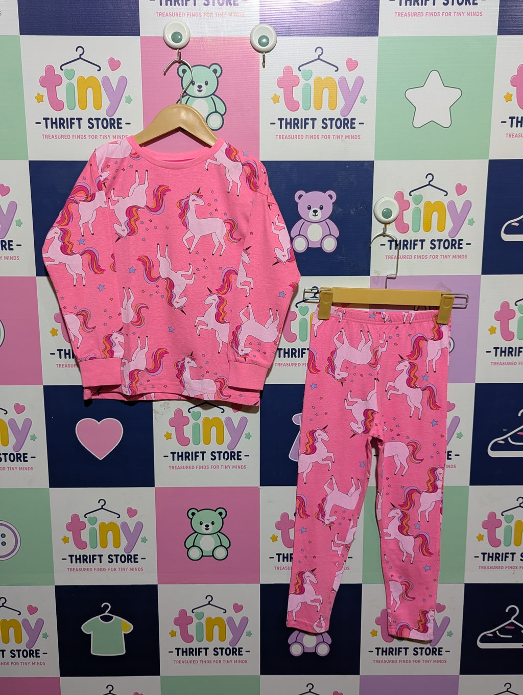 Matalan Girls Bright Pink "Magical Vibes" Unicorn Long Sleeve Pajama Set - Size Estimated Age 7 Years AB1