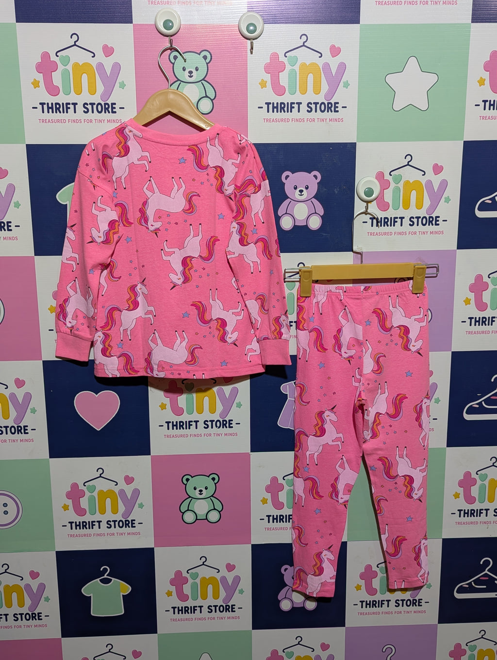 Matalan Girls Bright Pink "Magical Vibes" Unicorn Long Sleeve Pajama Set - Size Estimated Age 7 Years AB1