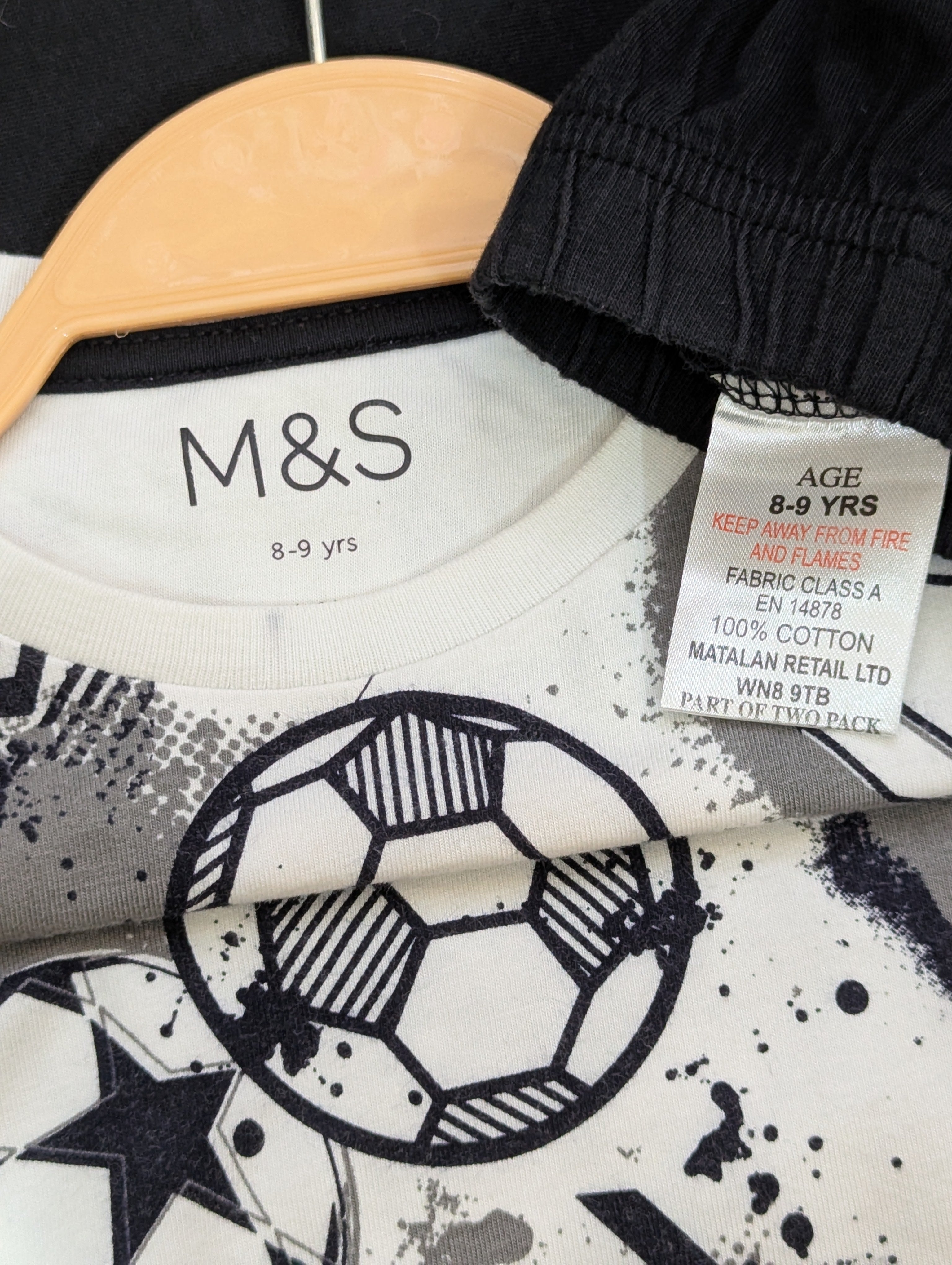 M&S & Matalan Boys Football "Game Day" T-Shirt and Black Trousers Outfit Set - Size Estimated Age 8-9 Years AB1